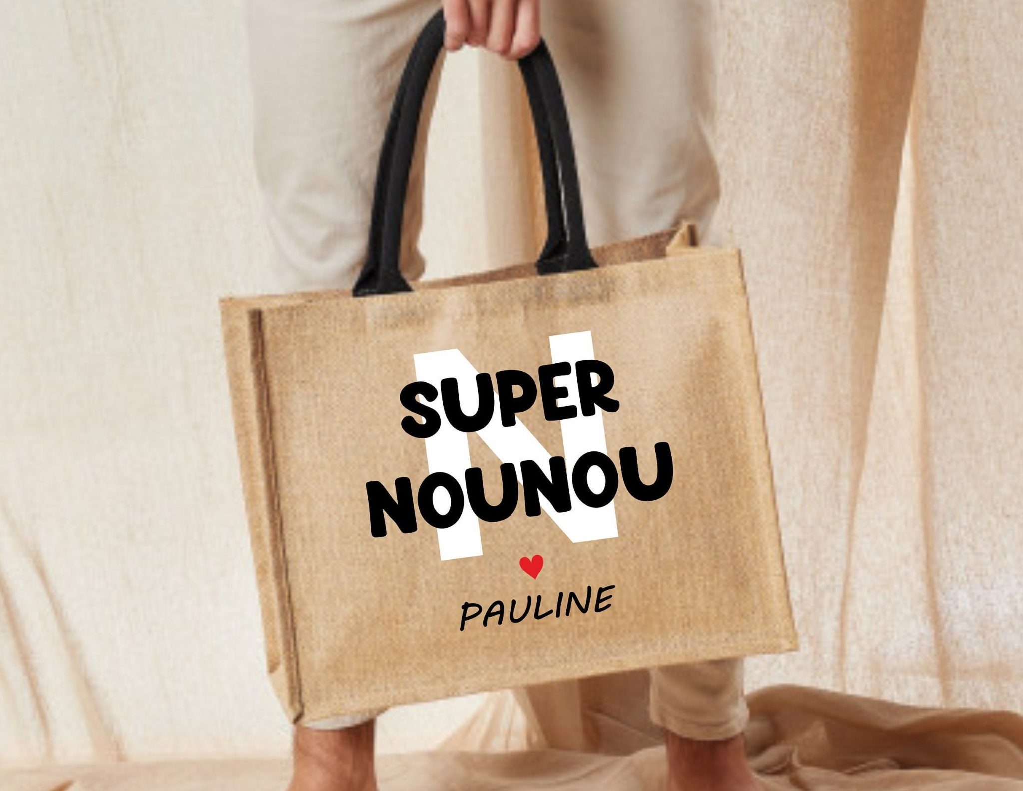 Sac jute personnalisé, Super Nounou - Cadeau personnalisé nounou, Maman Mamie, Maîtresse, sac personnalisé, sac cabas