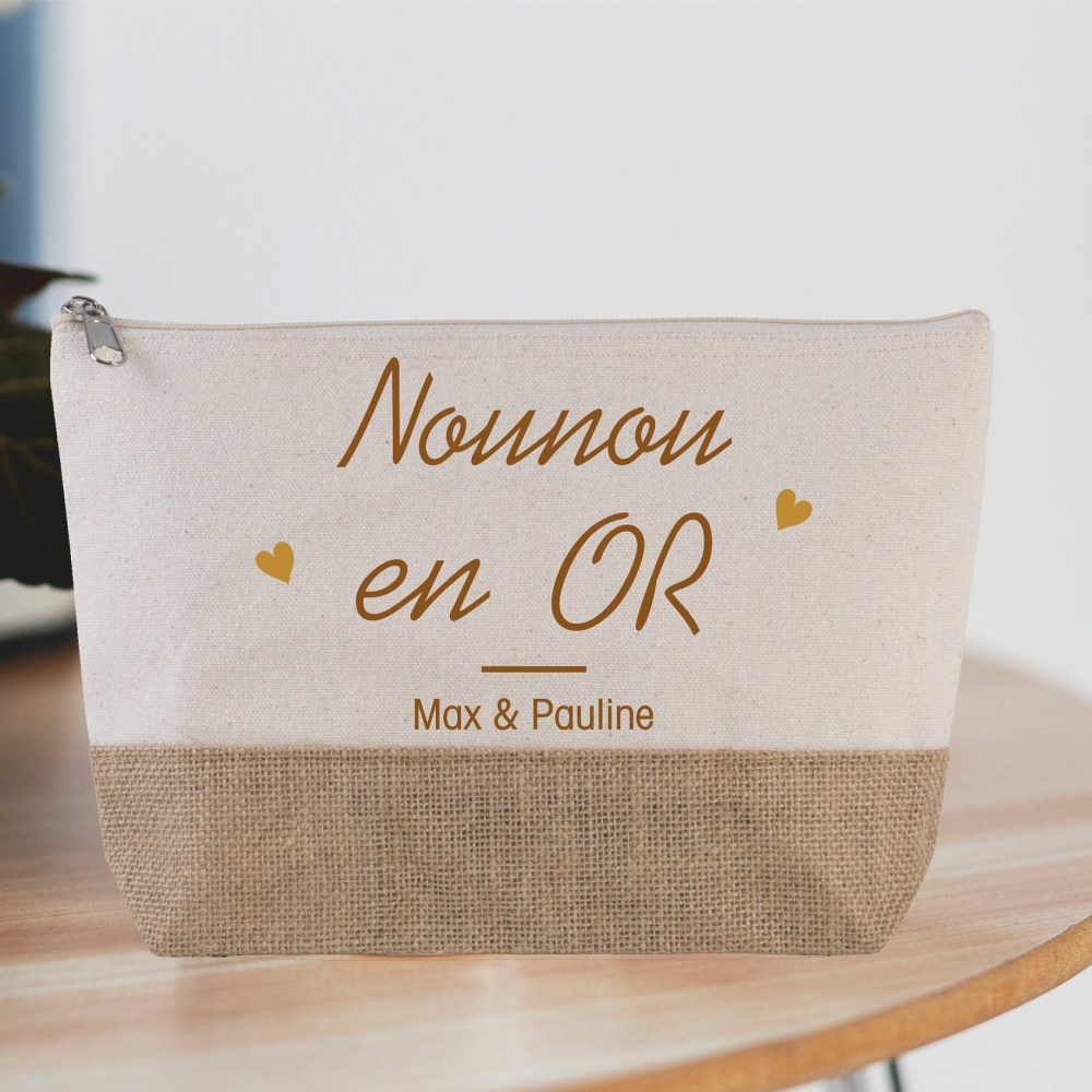 Grande trousse à personnaliser Nounou en Or - Cadeau nounou - Anniversaire Nounou - cadeau de fin d'année - cadeau personnalisé nounou