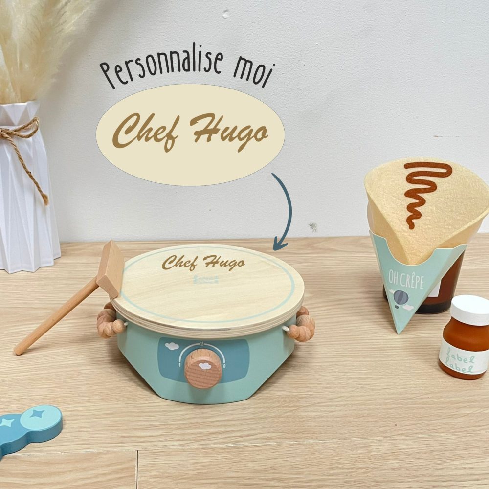 Crêpière Personnalisée enfant "Chef(fe)"en bois - jouet bois enfant, jeu de rôle enfant, cadeau anniversaire enfant personnalisé, jouet bébé