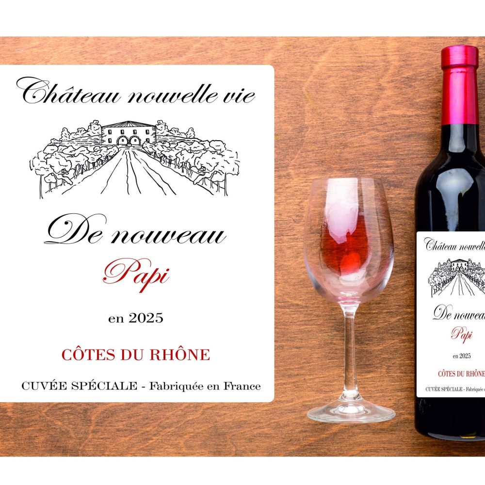 Étiquette de vin annonce grossesse - De nouveau papi, Encore papi - Étiquette waterproof - Existe pour tonton, tata, mamie, grands-parents