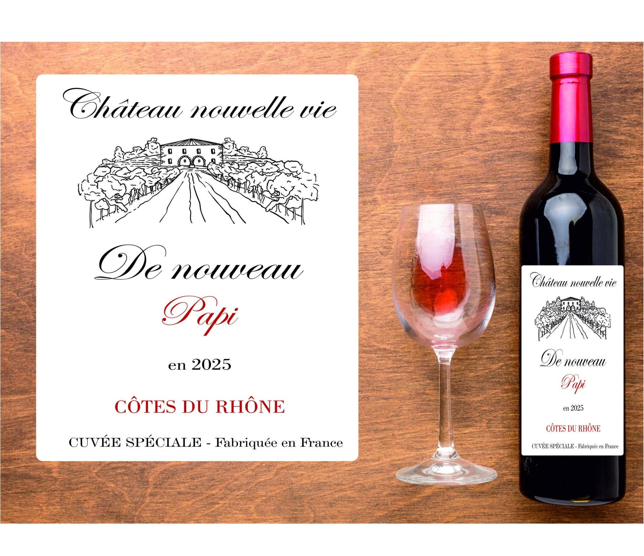 Étiquette de vin annonce grossesse - De nouveau papi, Encore papi - Étiquette waterproof - Existe pour tonton, tata, mamie, grands-parents