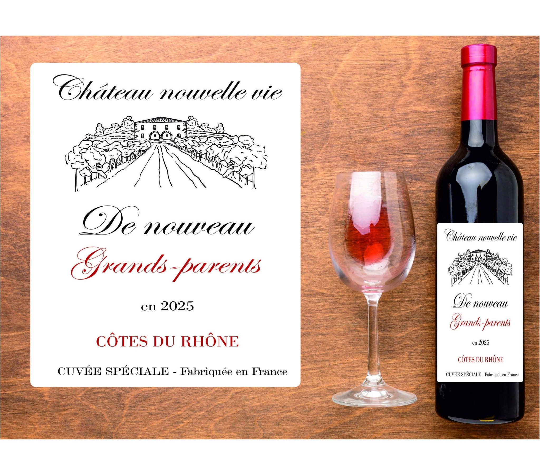 Étiquette de vin annonce grossesse - De nouveau papi, Encore papi - Étiquette waterproof - Existe pour tonton, tata, mamie, grands-parents — annonce grossesse vin