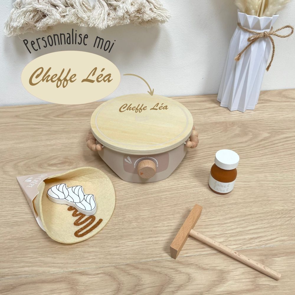 Crêpière Personnalisée enfant "Chef(fe)"en bois Beige