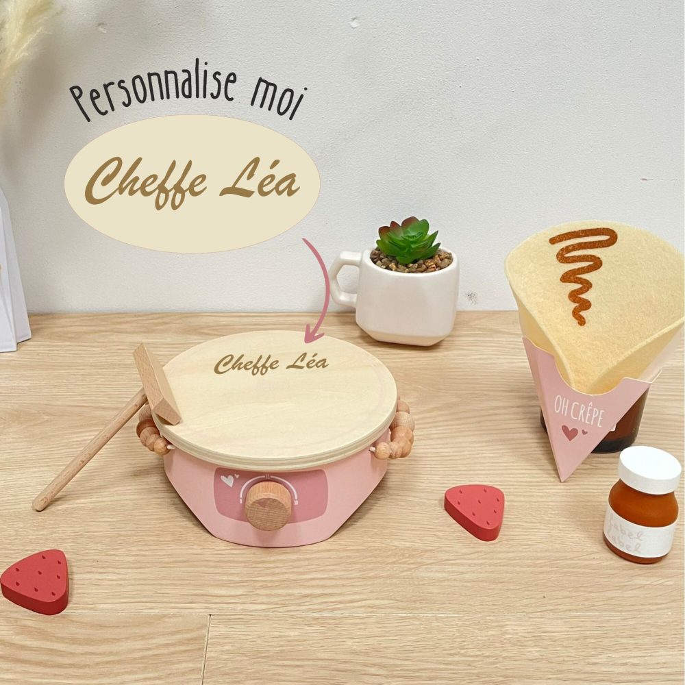 Crêpière Personnalisée enfant "Chef(fe)"en bois Beige