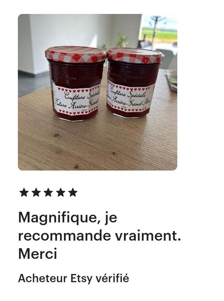 Étiquette pot de confiture pour annonce grossesse mamie, tata, grande sœur, papi, papa, tonton, marraine, grands-parents, cousine,.... — autocollant confitur