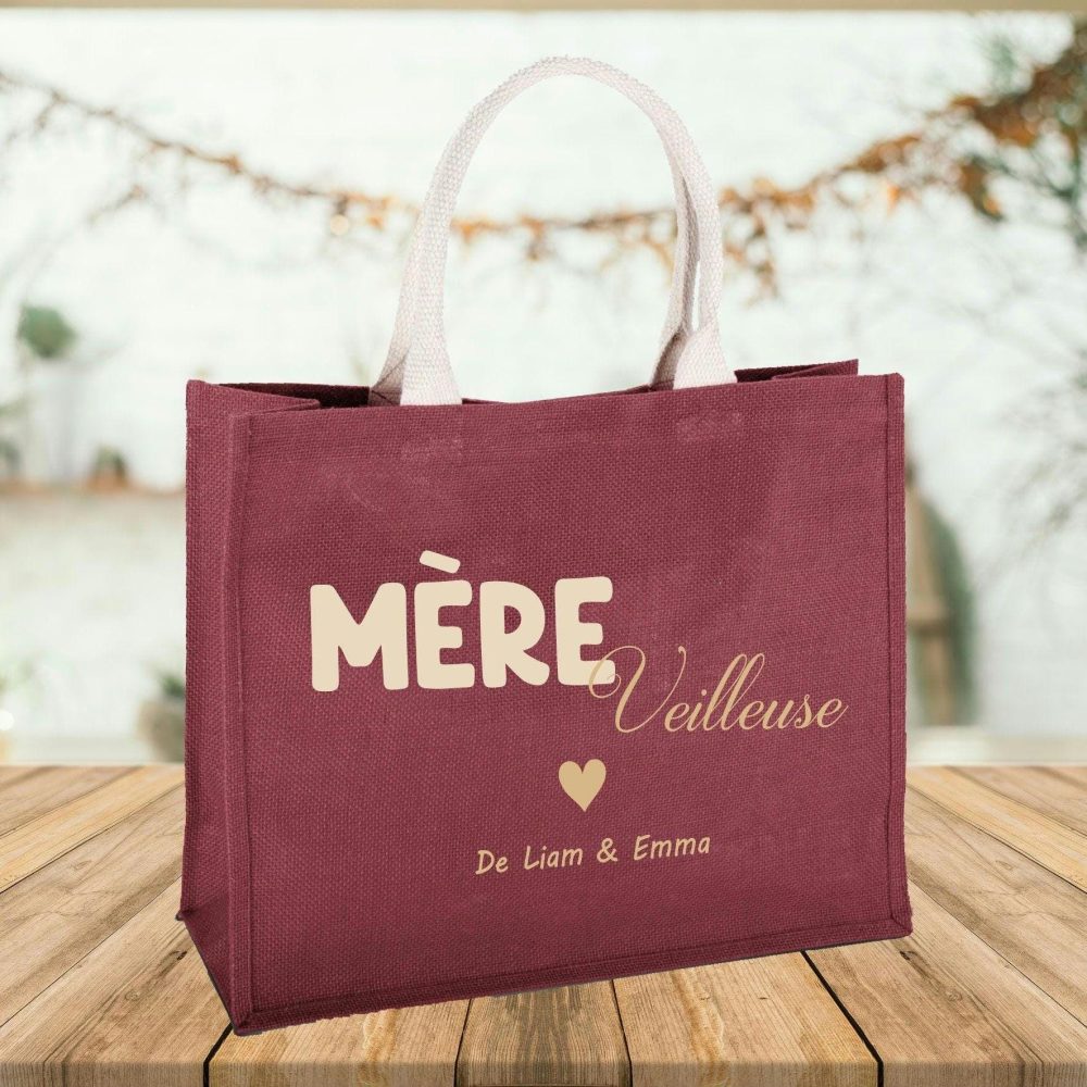 Sac jute à personnaliser mère veilleuse, Anniversaire maman, fête des mères, idée cadeau maman