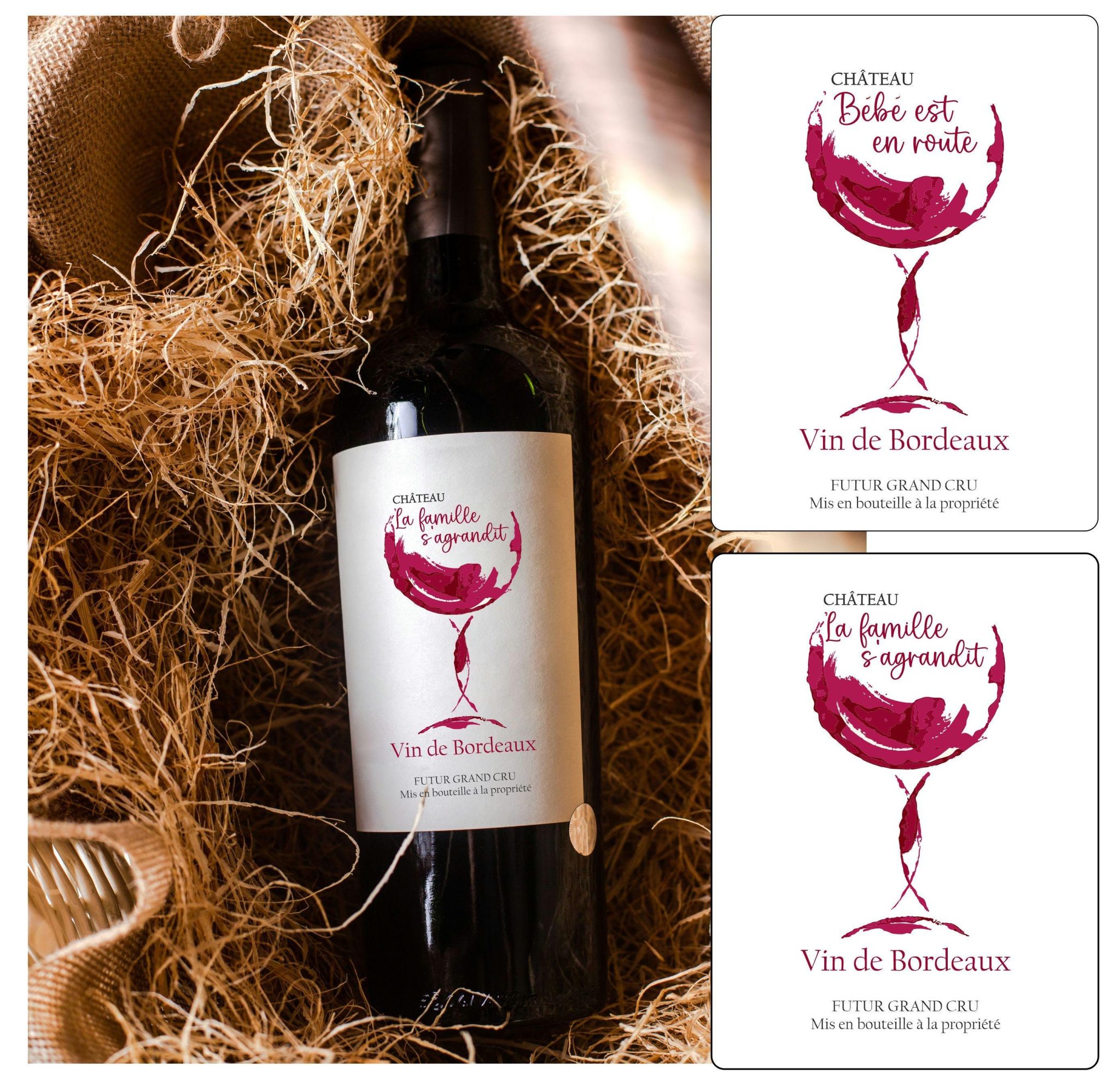 Étiquette bouteille de vin pour annonce grossesse - La famille s'agrandit - Bébé en route — annonce grossesse vin