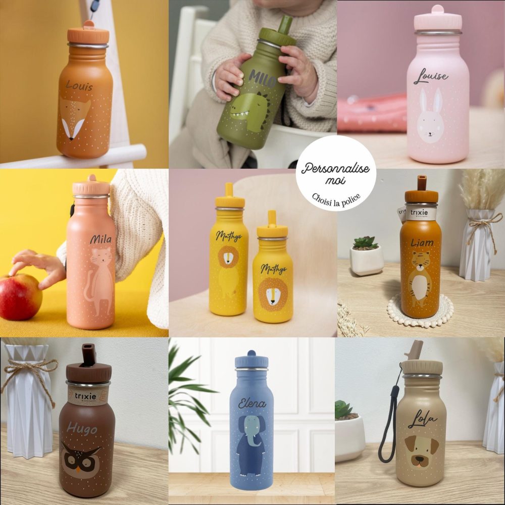 Gourde enfant Trixie personnalisée, 350ml/500ml - gourde école enfant prénom, bouteille enfant avec bec, bouteille enfant personnalisé