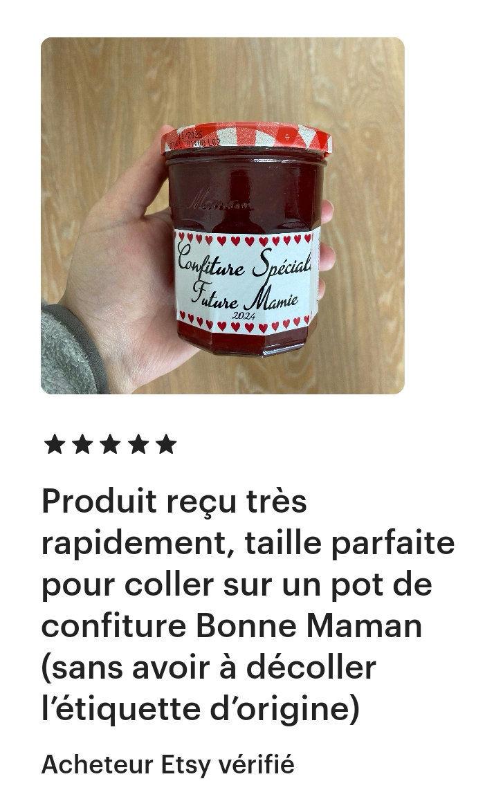 Étiquette pot de confiture pour annonce grossesse mamie, tata, grande sœur, papi, papa, tonton, marraine, grands-parents, cousine,.... — Annonce grossesse mamie