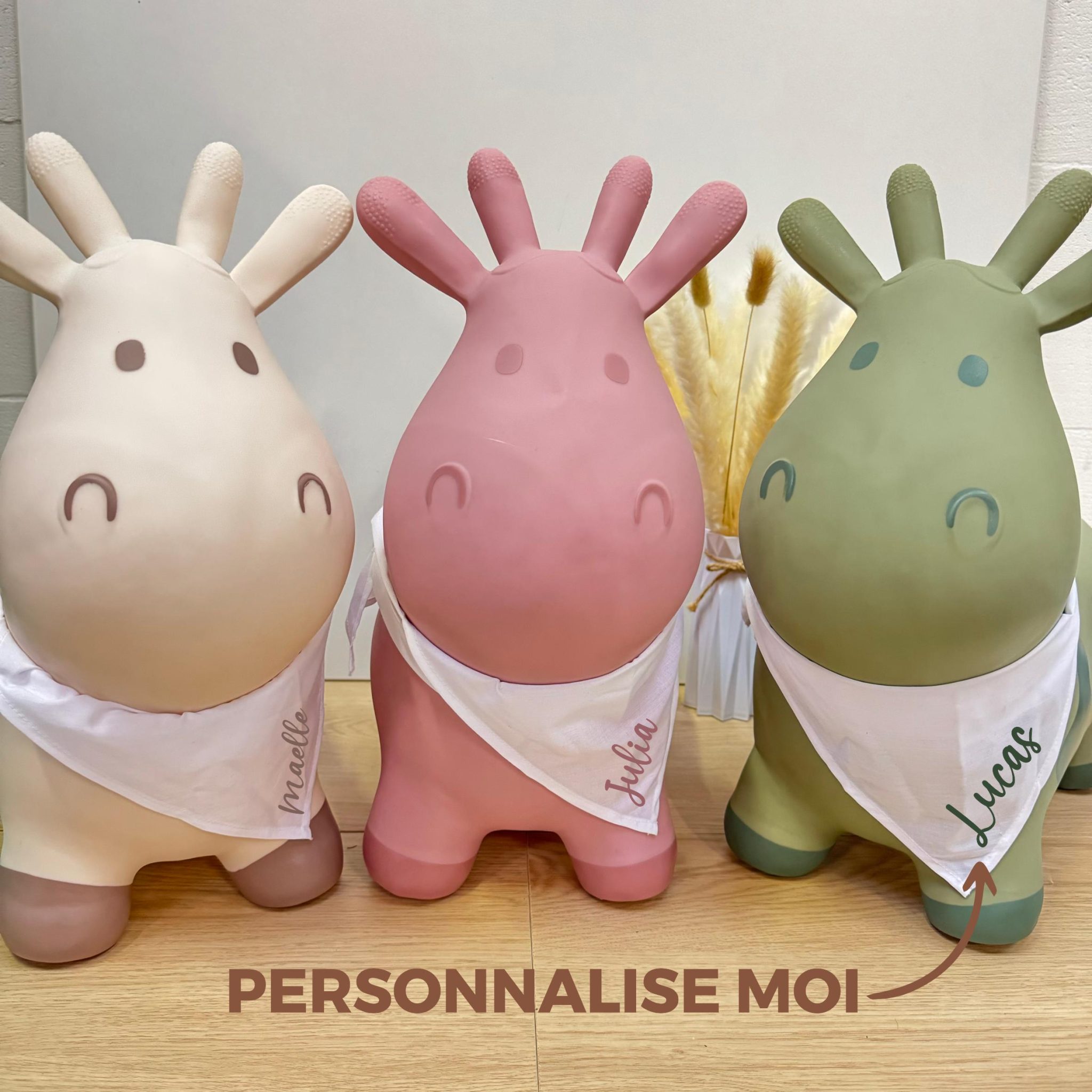 Ballon sauteur enfant personnalisé vache– cadeau baptême, anniversaire bébé 1 an, jouet prénom, animal sauteur premier âge, baptême bébé — baptême