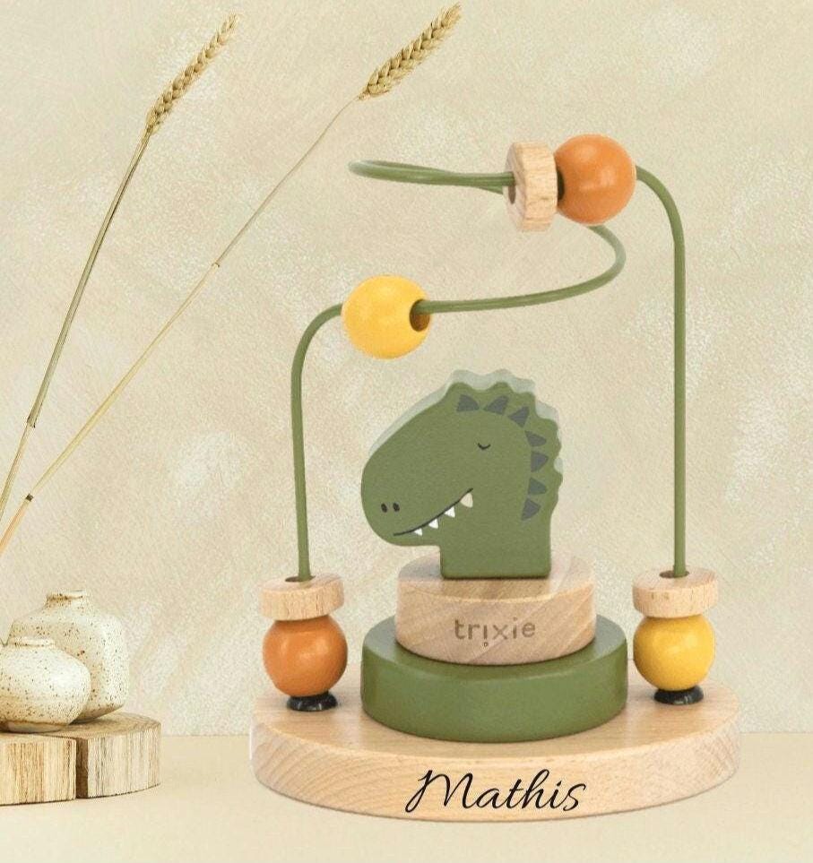 Labyrinthe de perles en bois à personnaliser - Dinosaure - Cadeau naissance - Jouet en bois bébé personnalisé - Cadeau enfant 12 mois Noël
