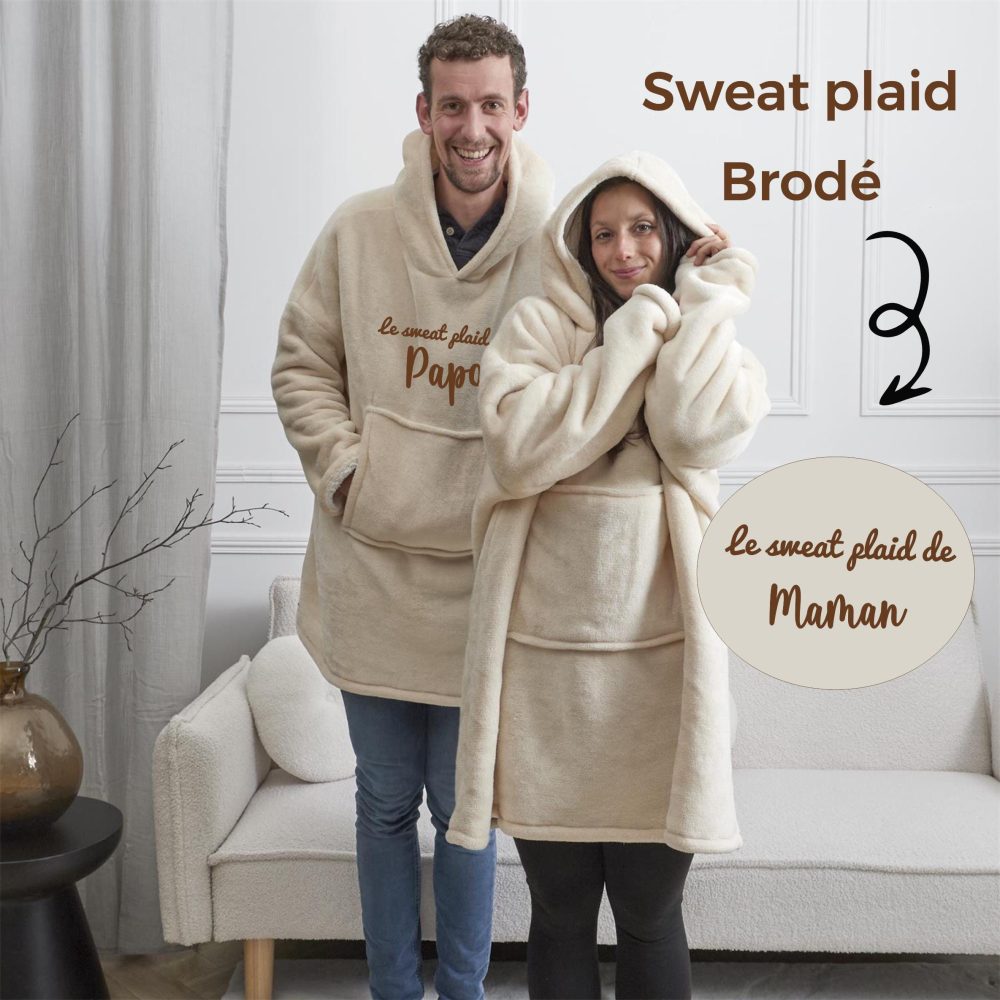 Sweat-plaid personnalisé cadeau noël brodé - cadeau anniversaire maman, cadeau de noël femme, idée cadeau personnalisé tata, mamie, papi