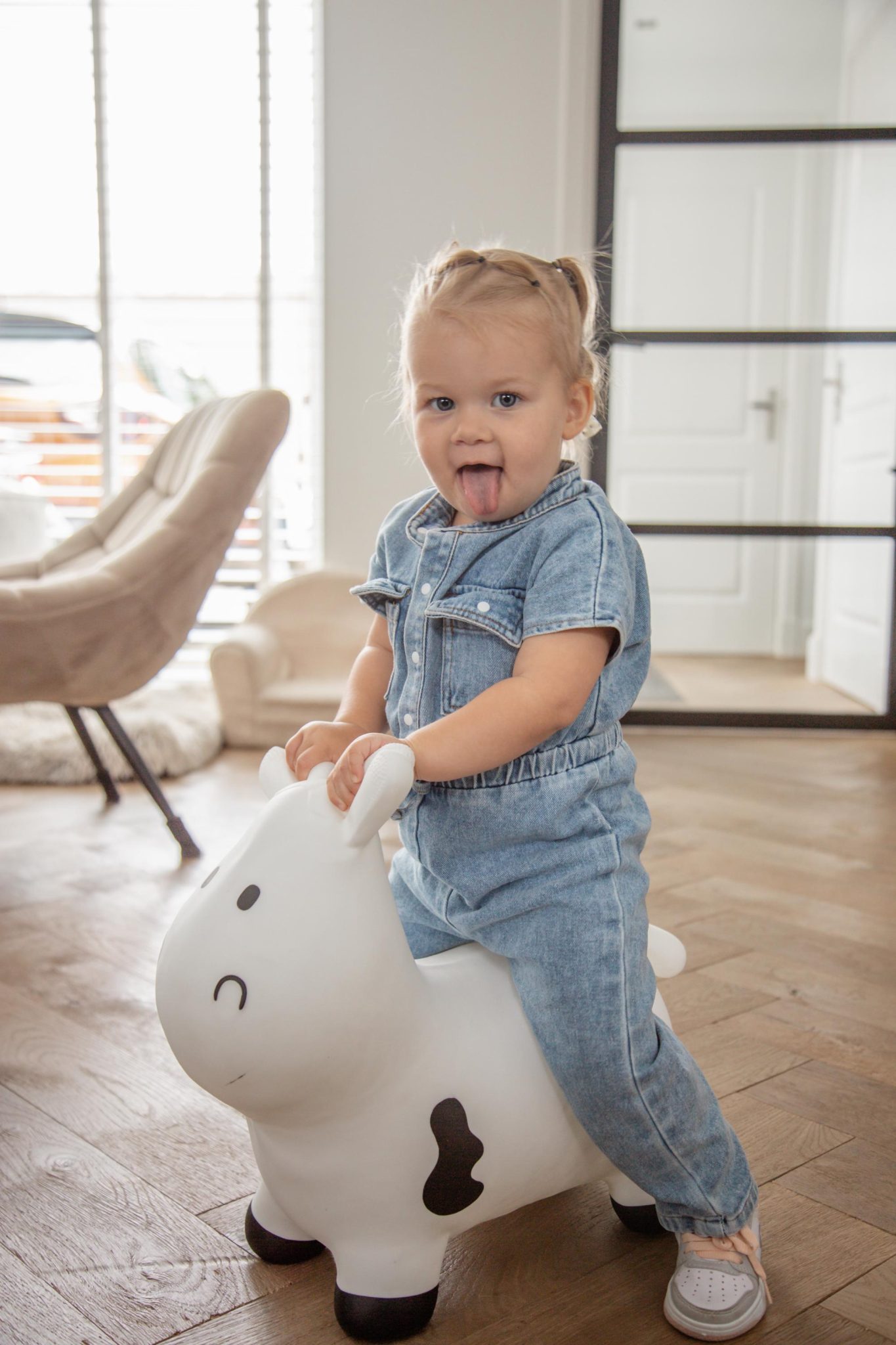 Ballon sauteur enfant personnalisé vache– cadeau baptême, anniversaire bébé 1 an, jouet prénom, animal sauteur premier âge, baptême bébé — cadeau garçon