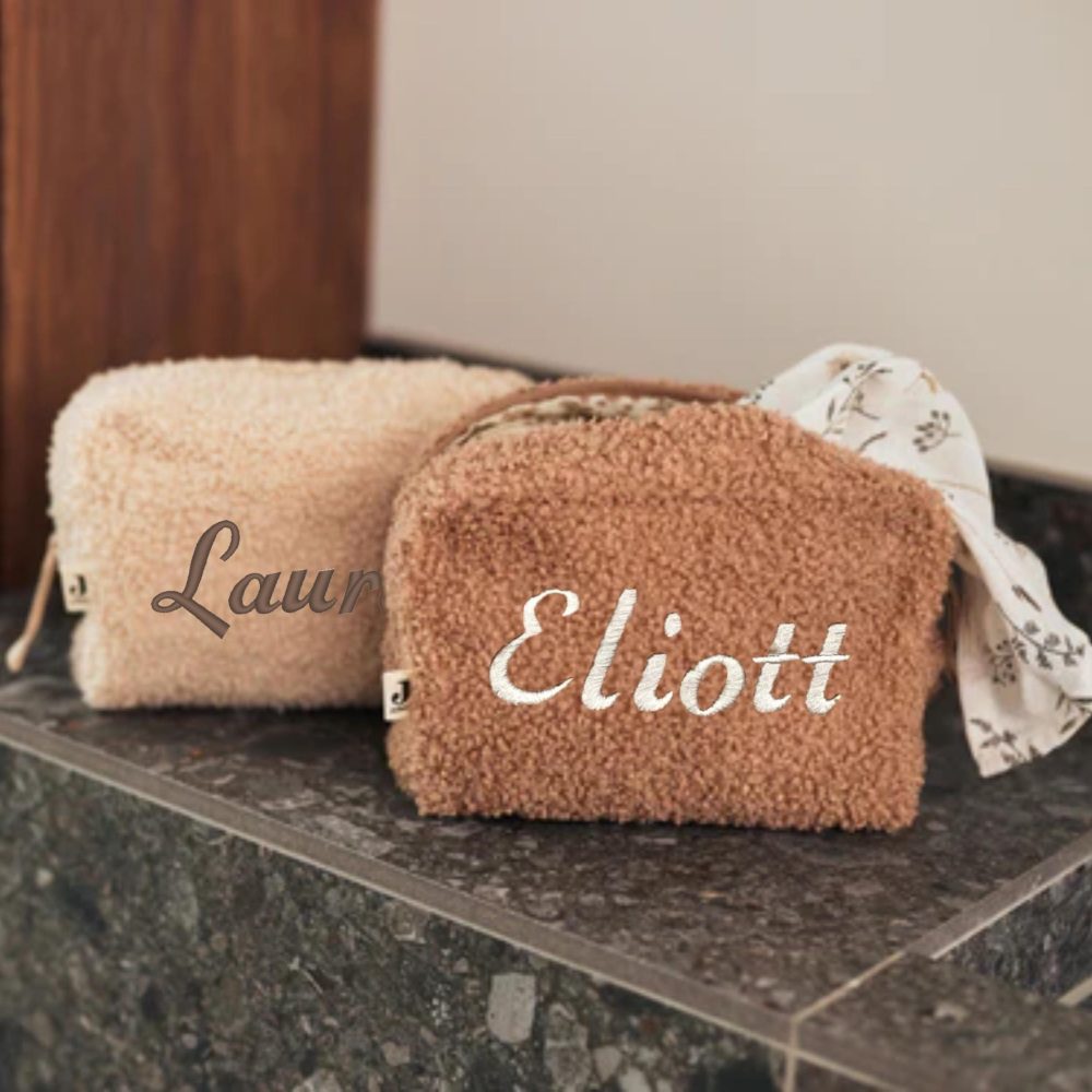 Trousse bouclette brodée prénom, trousse de toilette brodée, pochette personnalisée femme, trousse maquillage brodée, cadeau personnalisé
