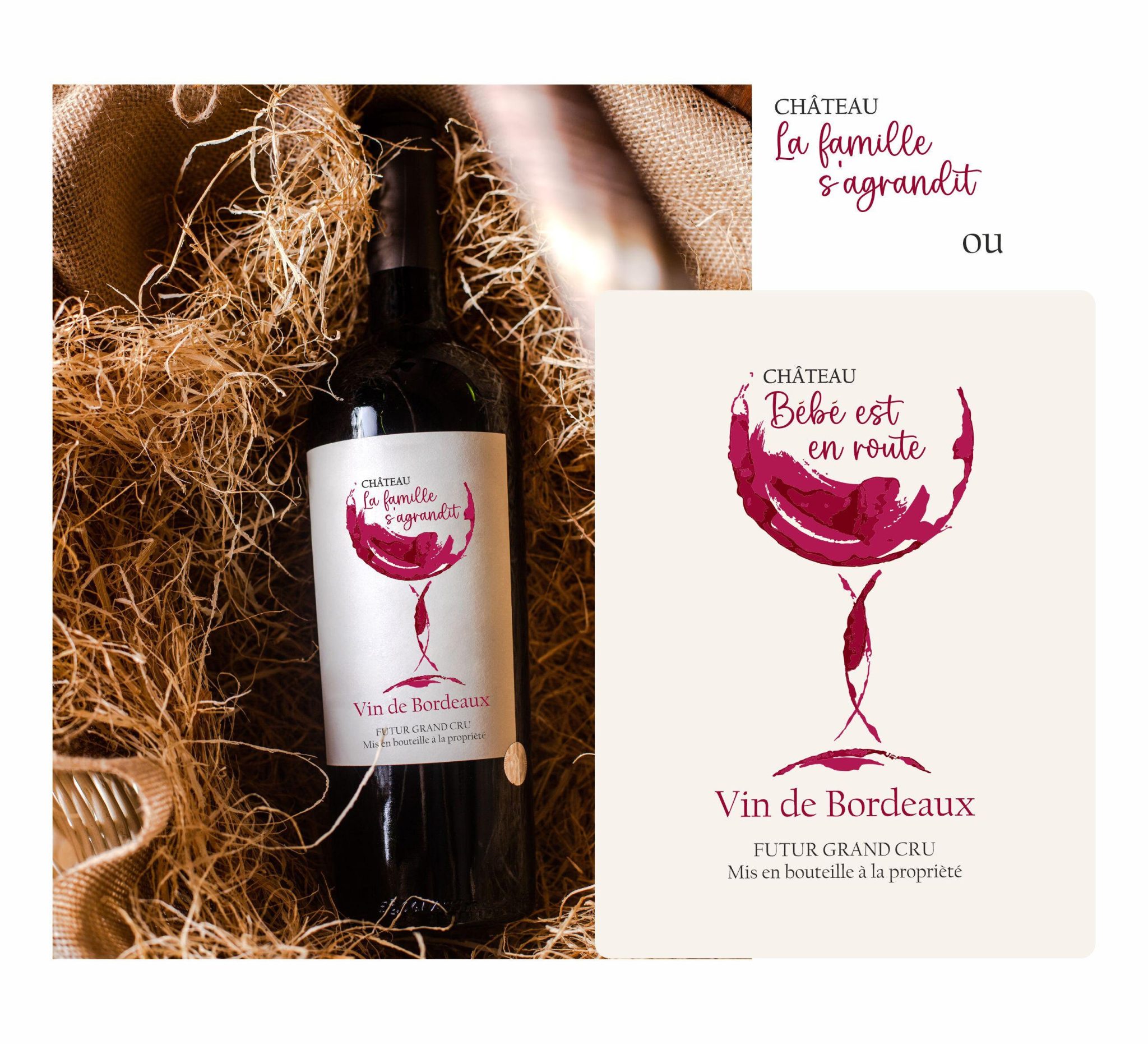 Étiquette bouteille de vin pour annonce grossesse - La famille s'agrandit - Bébé en route — annonce originale grossesse
