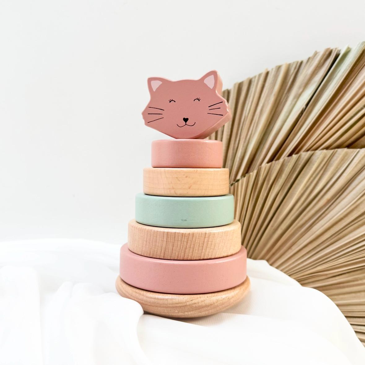 Tour de naissance personnalisée Chat - Cadeau de naissance, cadeaux pour bébé, Tour à empiler, nouveau né cadeau bébé, jouet en bois bébé — jouet naissance personnalisé
