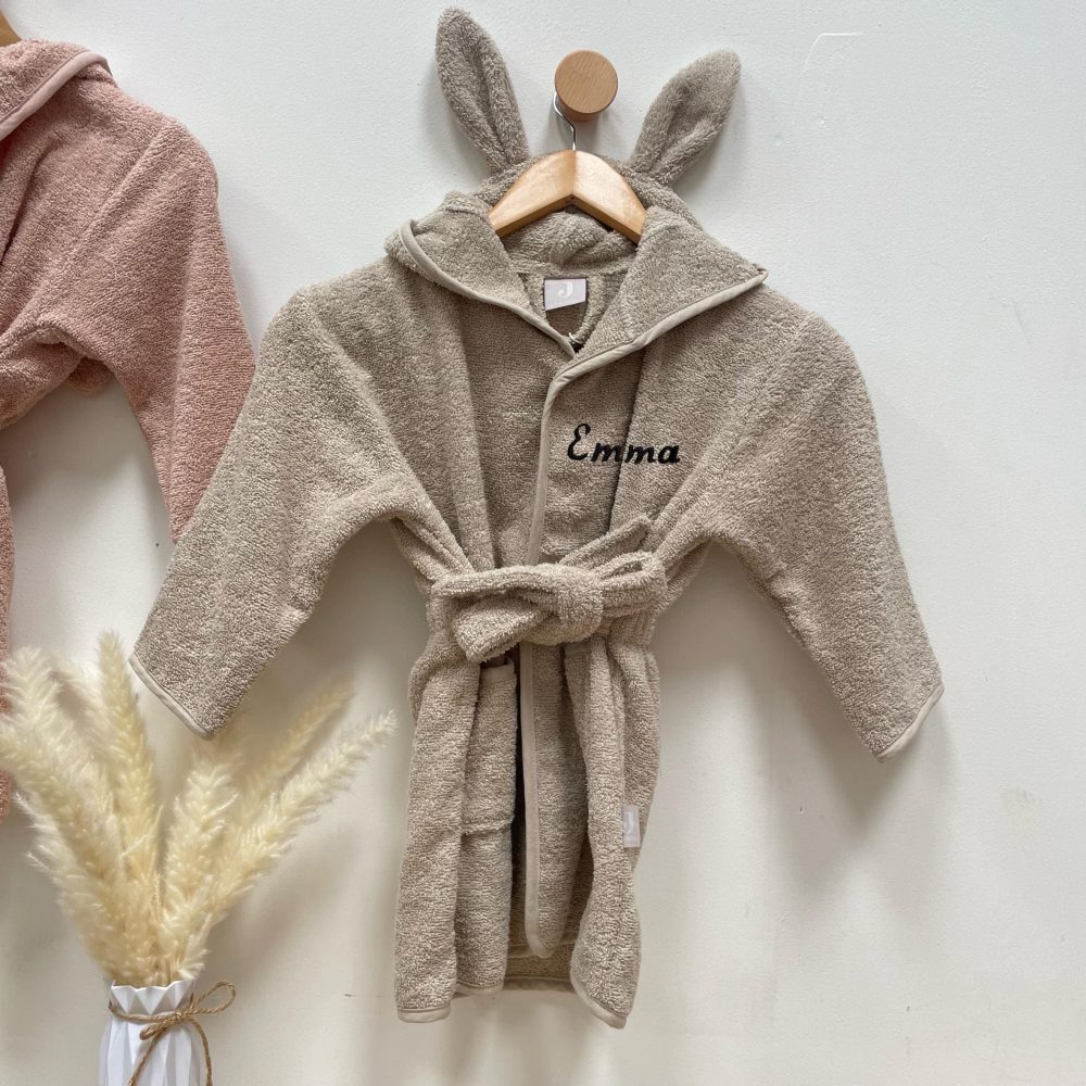 Peignoir enfant personnalisé avec prénom brodé, cadeau de naissance, serviette de bain à capuche, sortie de bain bébé.