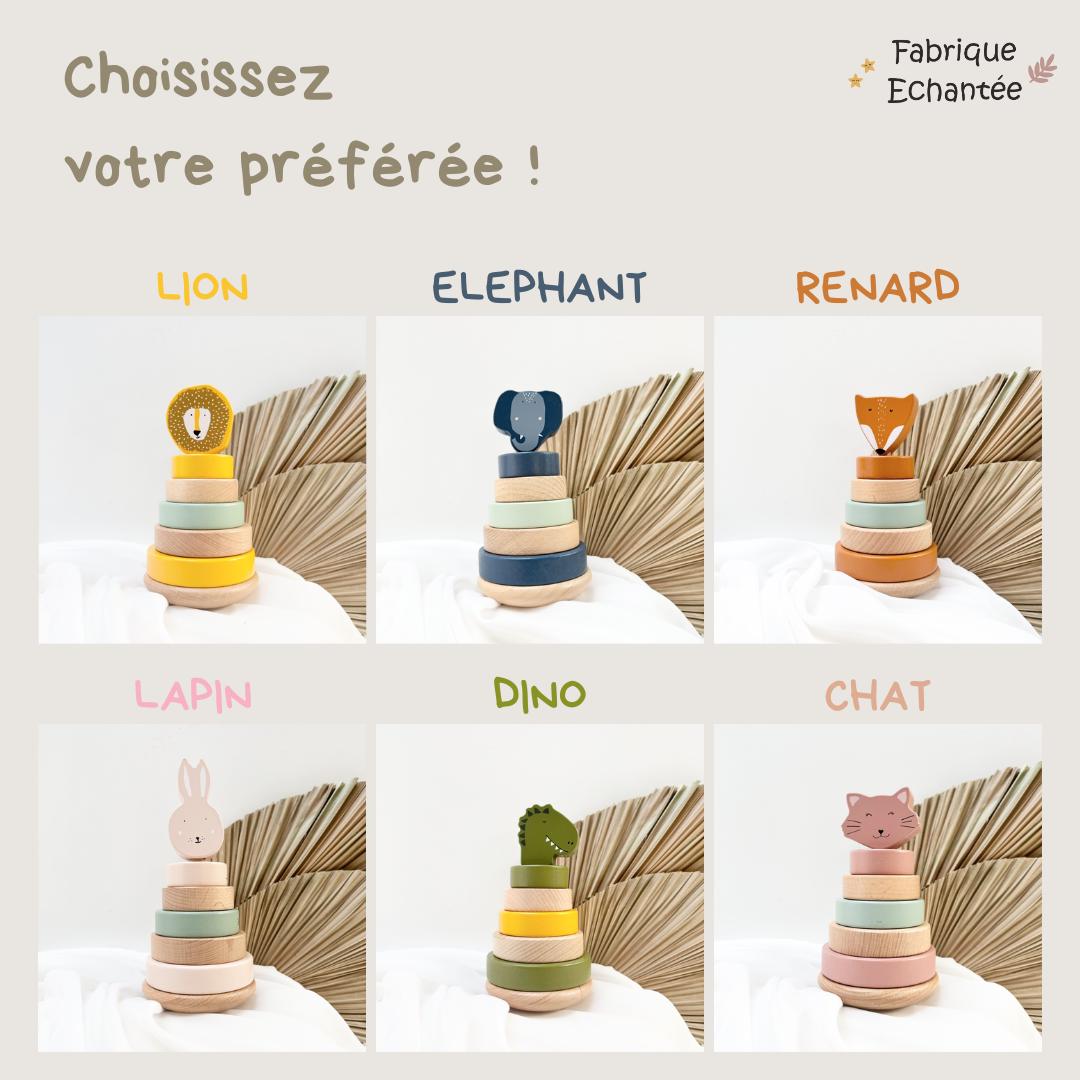 Tour de naissance personnalisée Chat - Cadeau de naissance, cadeaux pour bébé, Tour à empiler, nouveau né cadeau bébé, jouet en bois bébé — Tour de naissance