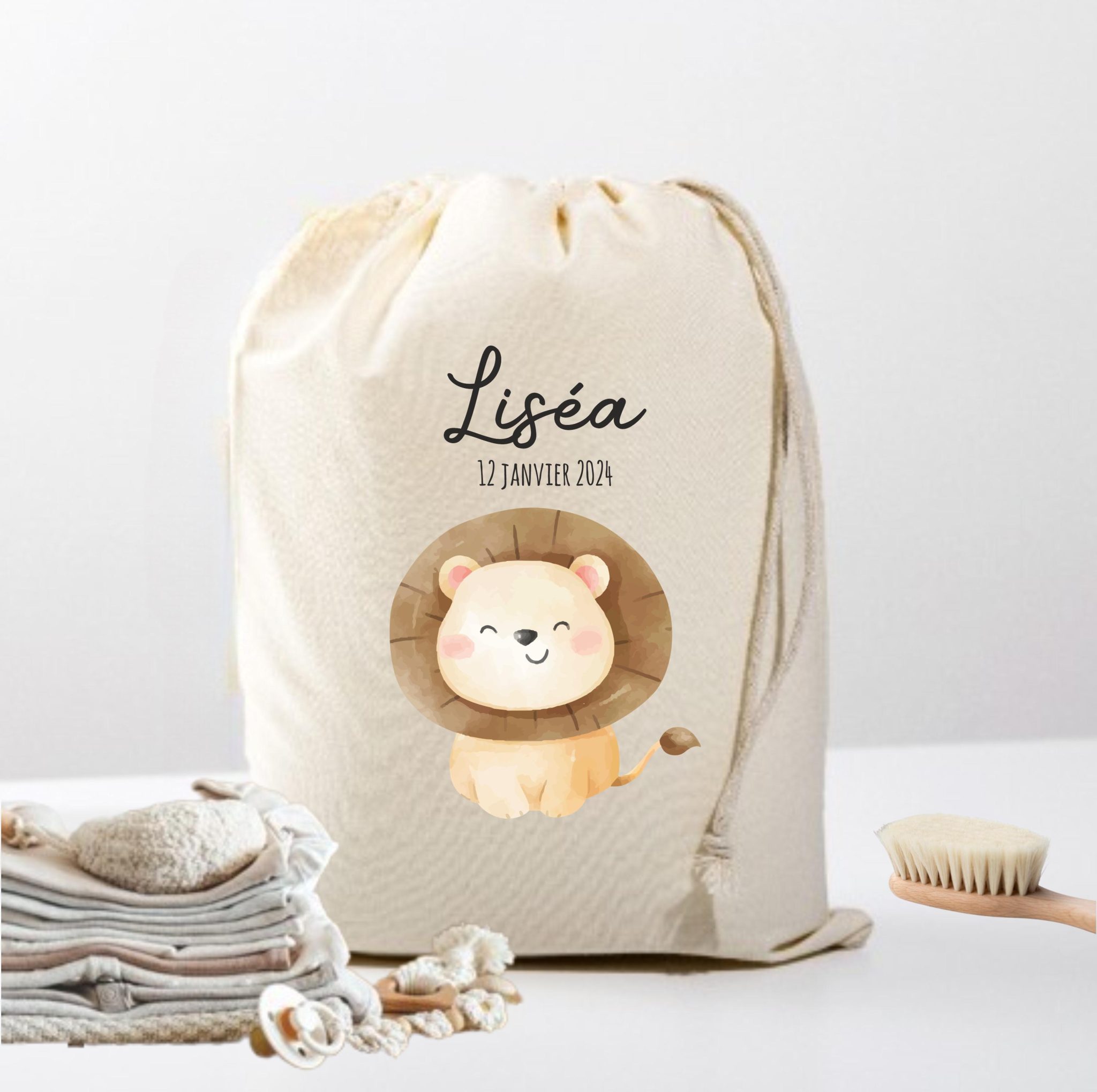 Pochon affaires bébé - cadeau personnalisé bébé, pochon affaire bébé souvenir, sac d'affaires , sac prénom bébé, cadeau naissance prénom — cadeau naissance