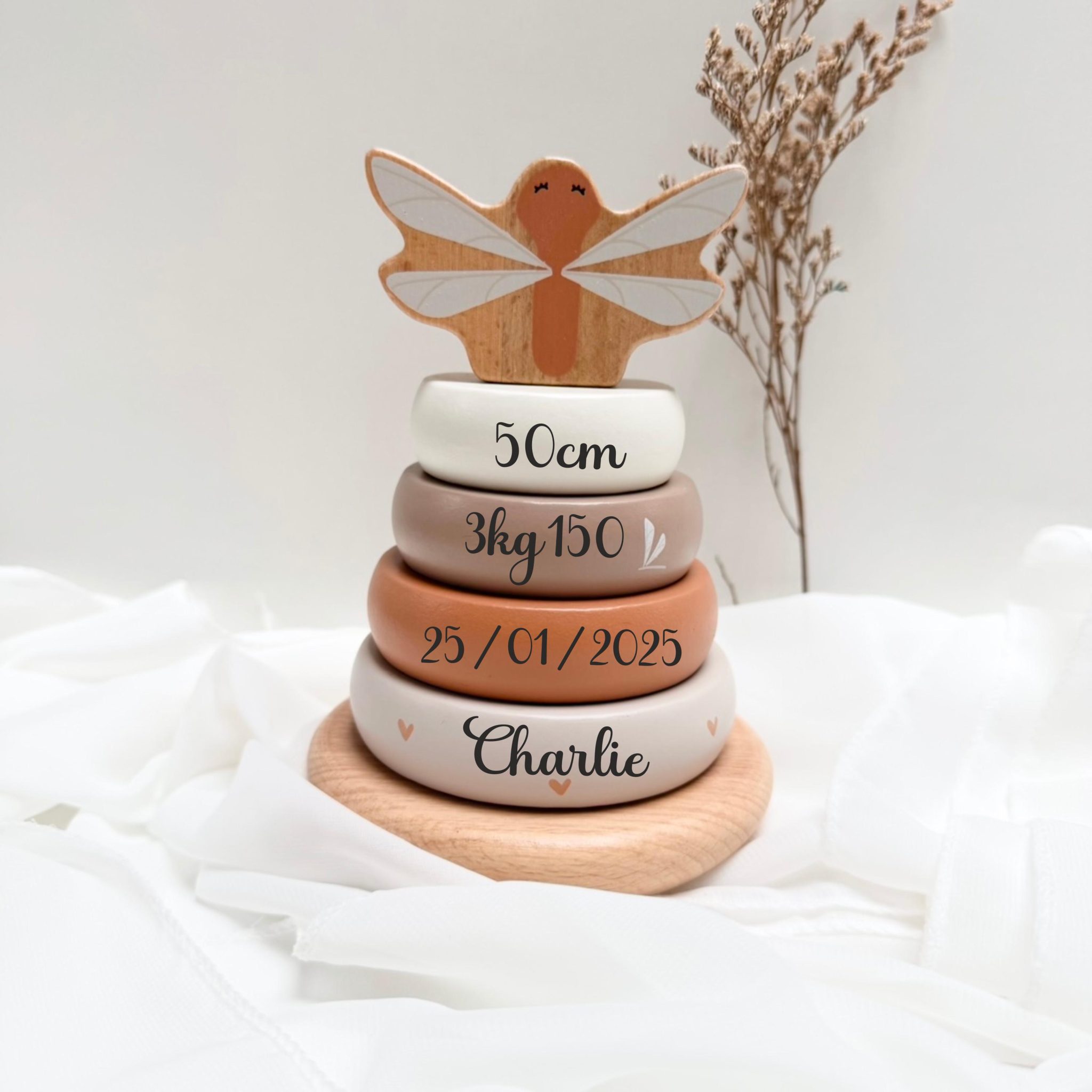 Tour de naissance anneaux personnalisé enfant en bois, cadeau de naissance, cadeau bébé, jouet personnalisé enfant — Cadeau de naissance