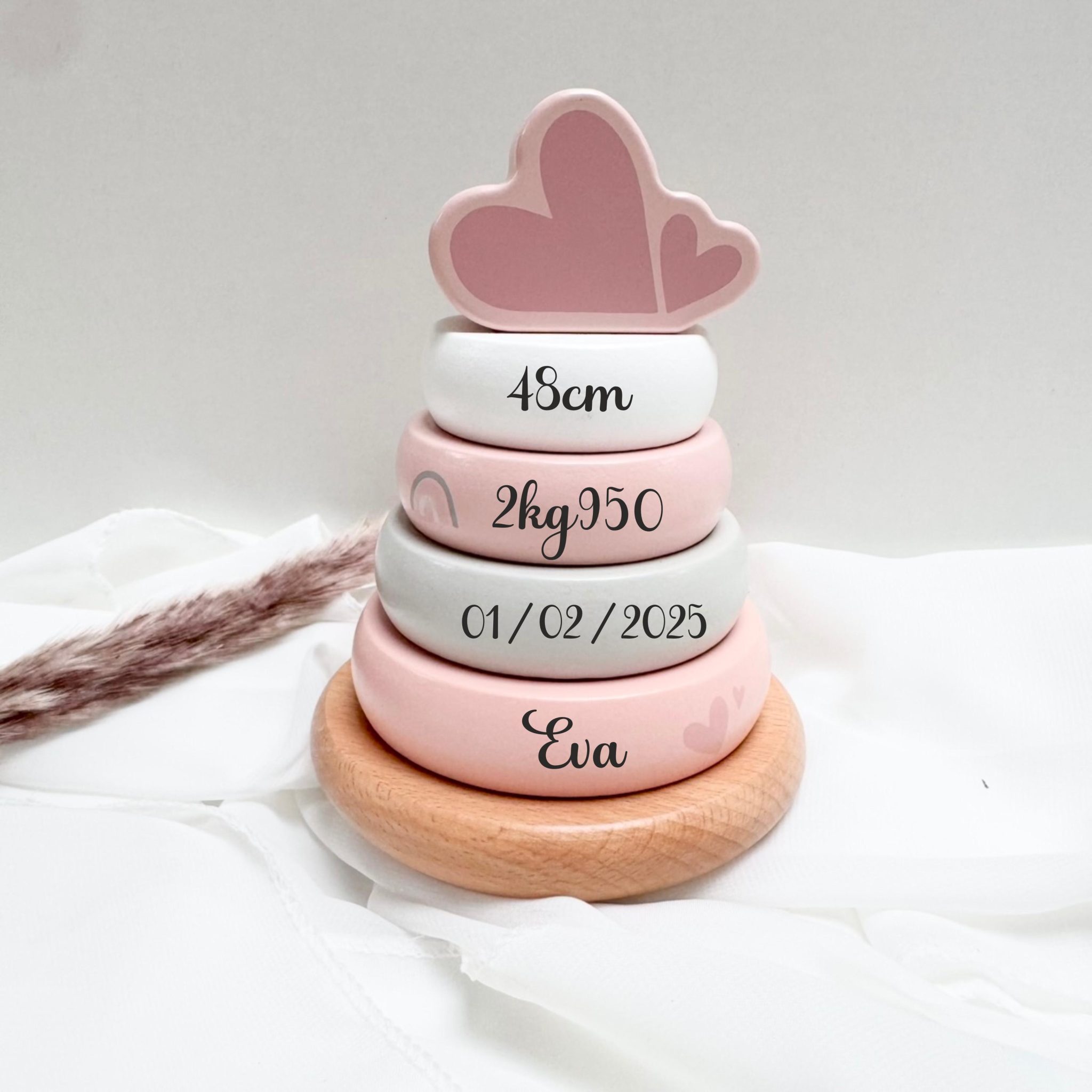 Tour de naissance anneaux personnalisé enfant en bois, cadeau de naissance, cadeau bébé, jouet personnalisé enfant — cadeau personnalisé