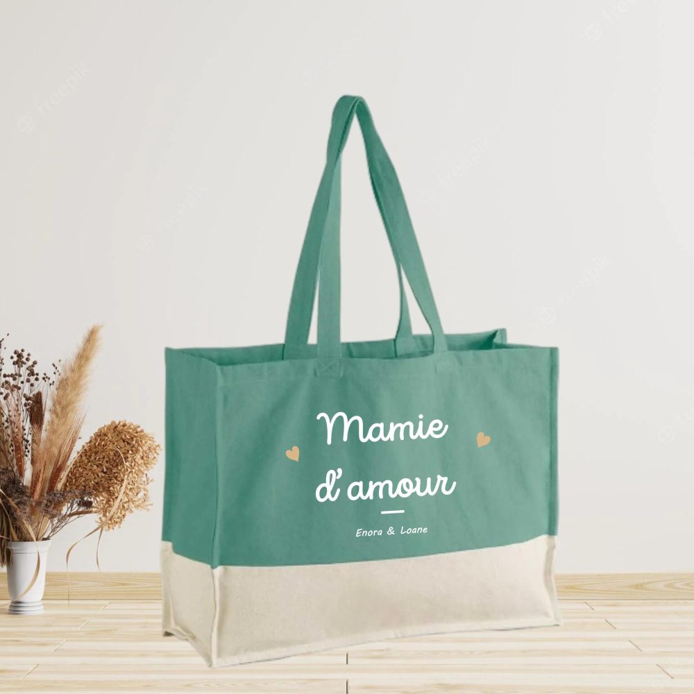 Grand sac personnalisé mamie d'amour - cadeau fête des grands-mères, cadeau mamie personnalisé, anniversaire mamie, idée cadeau mamie