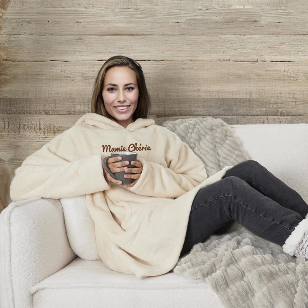 Sweat-plaid personnalisé cadeau mamie brodé - cadeau anniversaire mamie, cadeau fête des grands-mères, idée cadeau personnalisé mamie