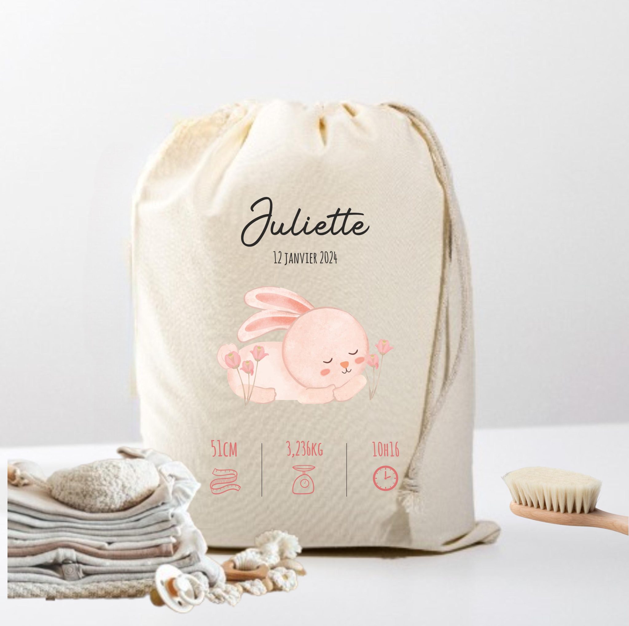 Pochon affaires bébé - cadeau personnalisé bébé, pochon affaire bébé souvenir, sac d'affaires , sac prénom bébé, cadeau naissance prénom — pochon affaire bébé