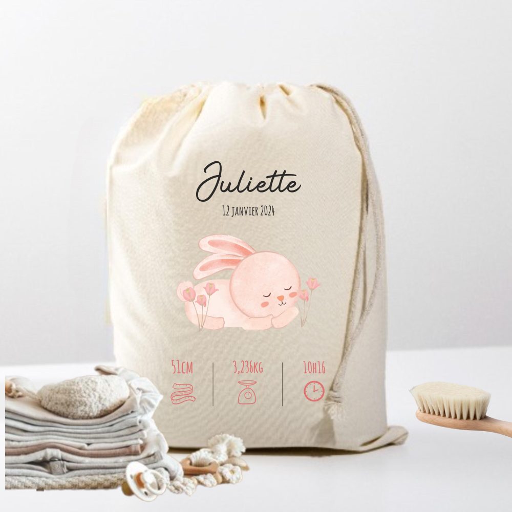 Pochon affaires naissance bébé - cadeau naissance personnalisé bébé, pochon affaire bébé souvenir, sac d'affaires , sac pochon prénom bébé