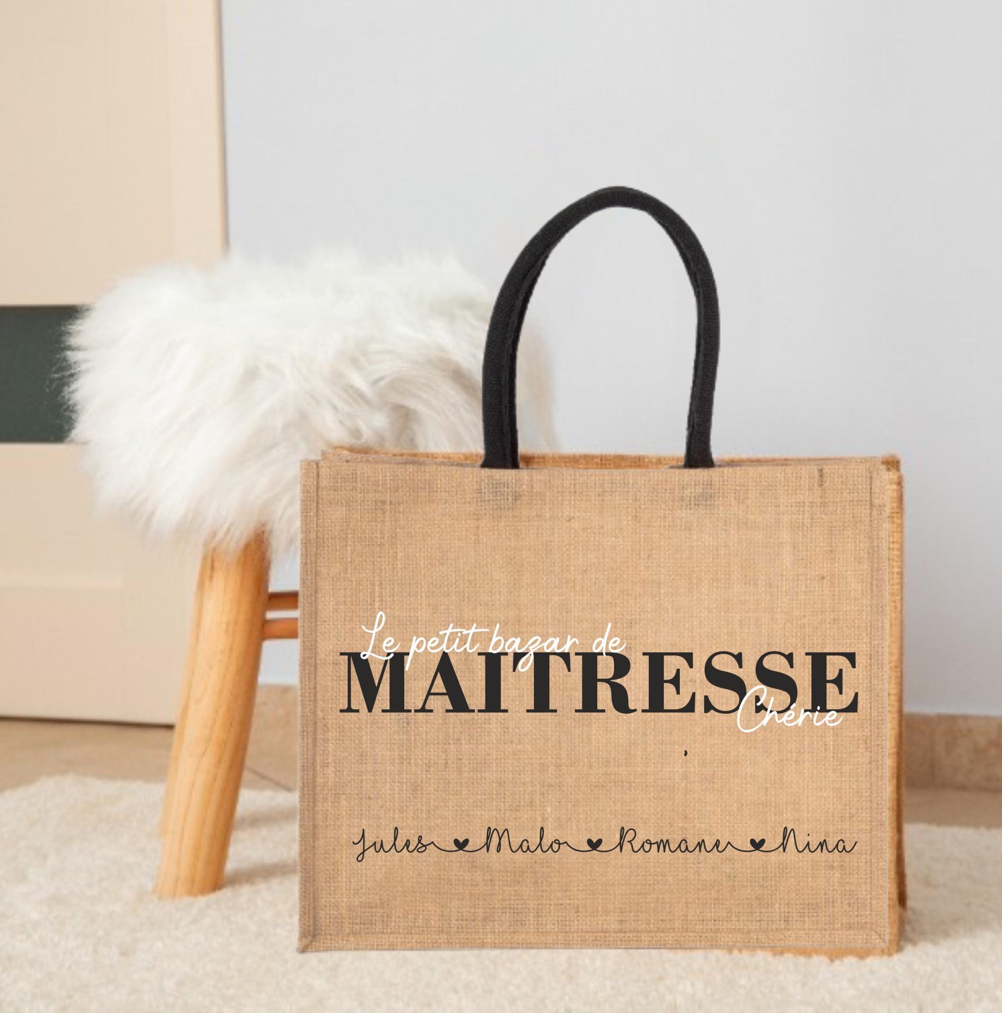 Sac en jute personnalisé "Le Petit Bazar de Marraine Chérie"- Cadeau marraine personnalisé, anniversaires marraine, Sac marraine — baptême marraine