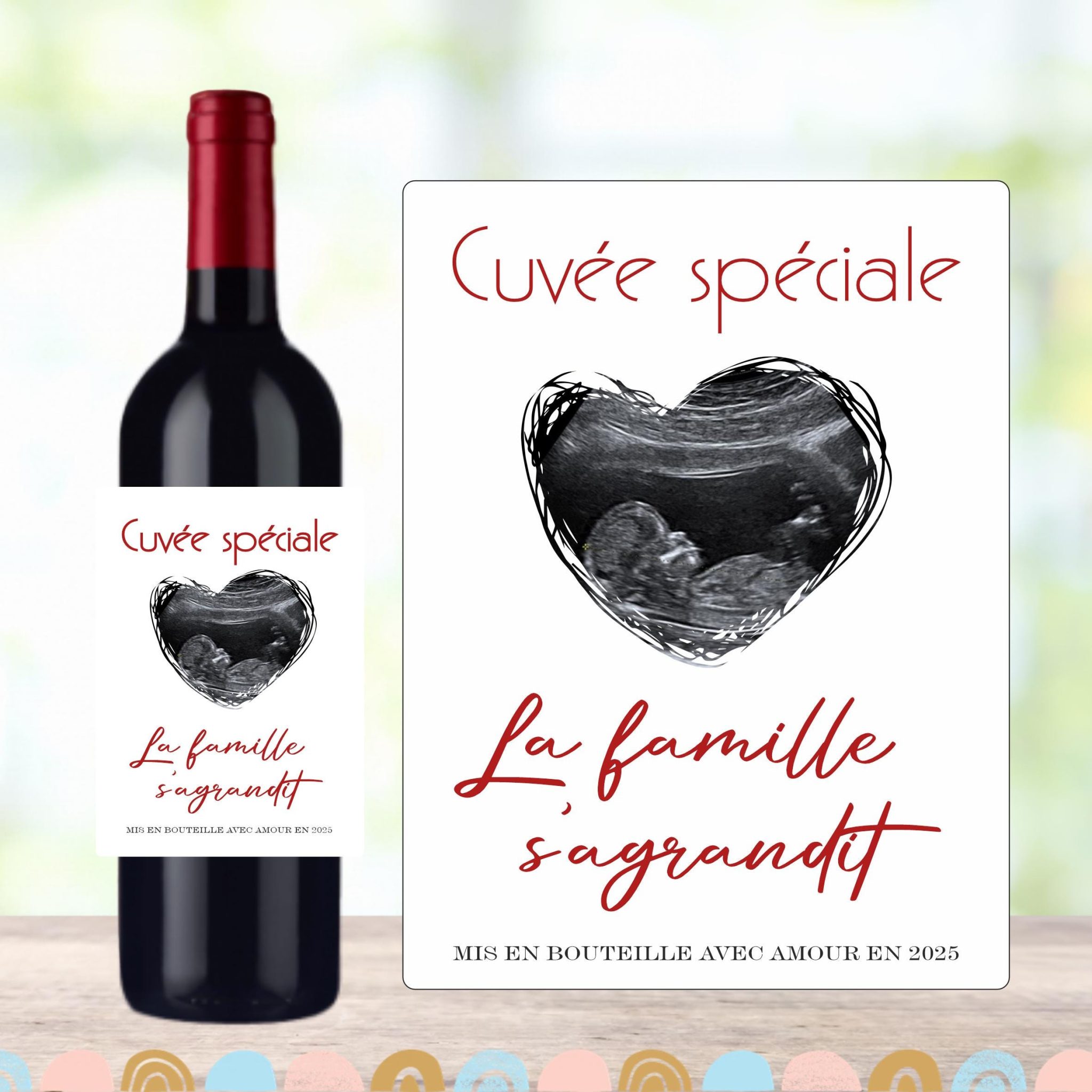 Étiquette bouteille de vin - Annonce grossesse - la famille s'agrandit - bébé en route - Stickers bouteille grossesse