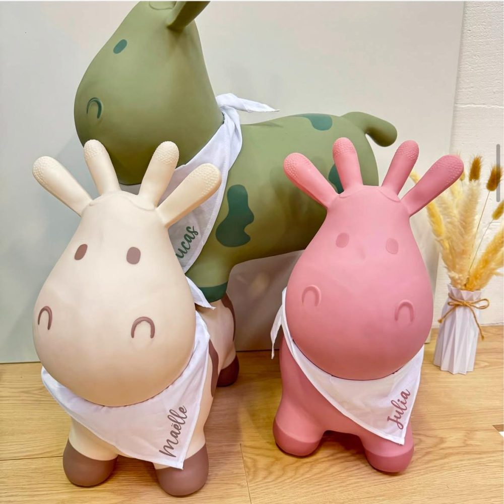 Jouet personnalisé, cadeau enfant ballon sauteur vache, cadeau baptême, cadeau anniversaire enfant 12 mois, cadeau noël enfant bébé