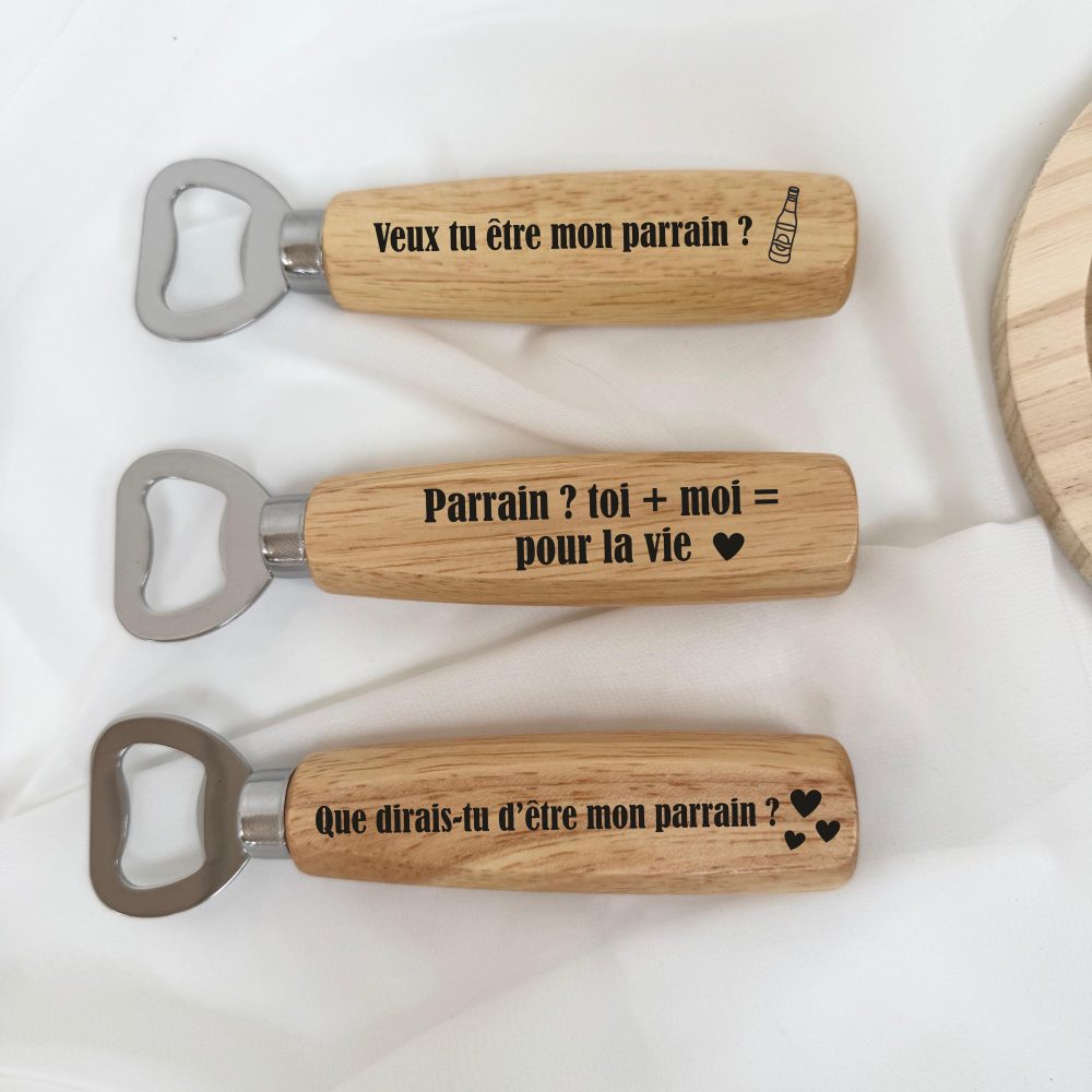 Décapsuleur personnalisé annonce futur parrain, demande futur parrain, décapsuleur personnalisé parrain, annonce personnalisé