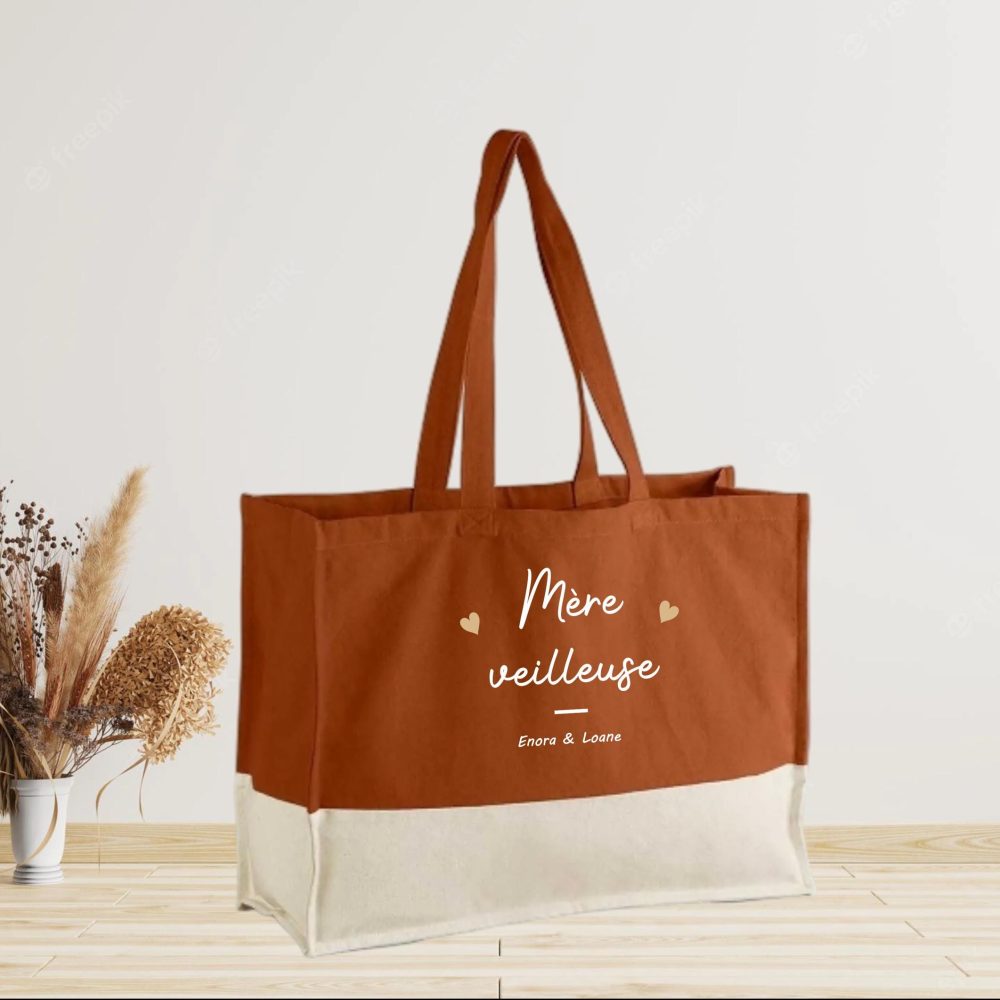 Grand sac cabas personnalisé Mère-veilleuse - cadeau fête des mères, cadeau maman personnalisé, anniversaire Maman , idée cadeau Maman
