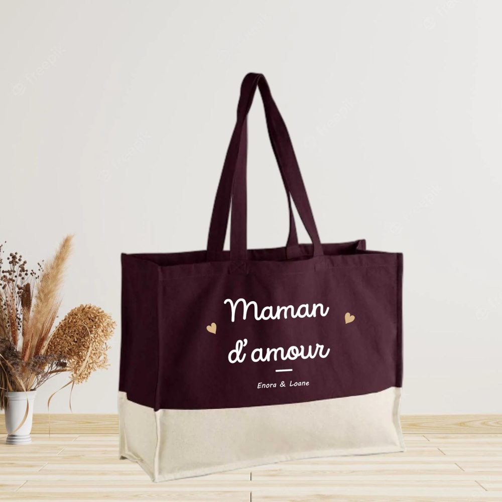 Grand sac cabas personnalisé Maman d'amour - cadeau fête des mères, cadeau maman personnalisé, anniversaire Maman , idée cadeau Maman