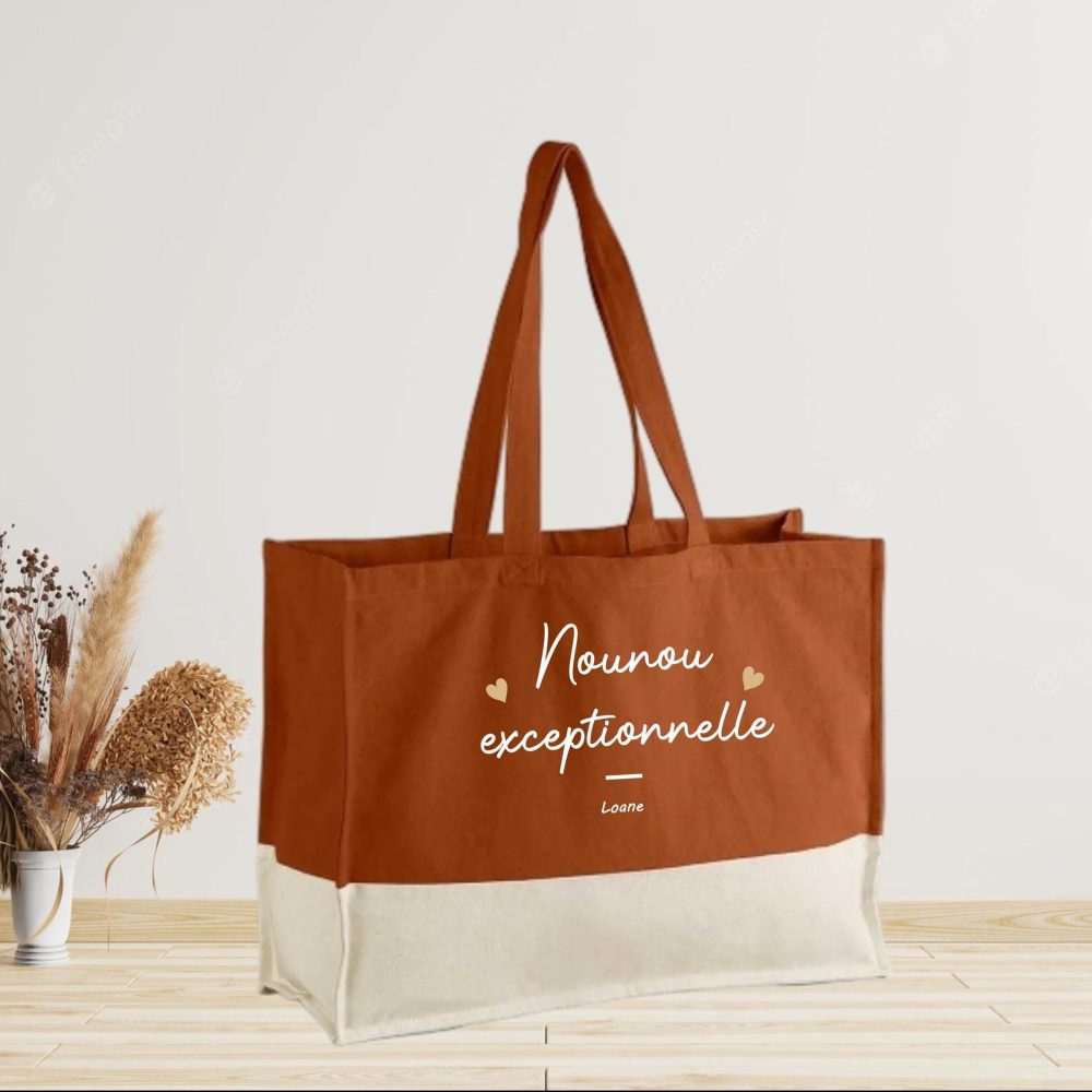 Grand sac cabas personnalisé Maîtresse/ATSEM/Nounou exceptionnelle - cadeau atsem, cadeau fin d'année, anniversaire Nounou , idée Maitresse