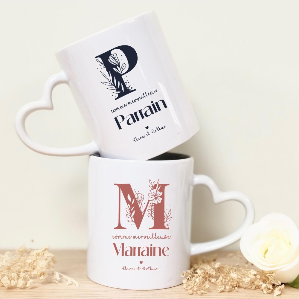 Mug personnalisé marraine cadeau parrain, cadeau marraine, anniversaire marraine, tasse café parrain, anniversaire parrain personnalisé