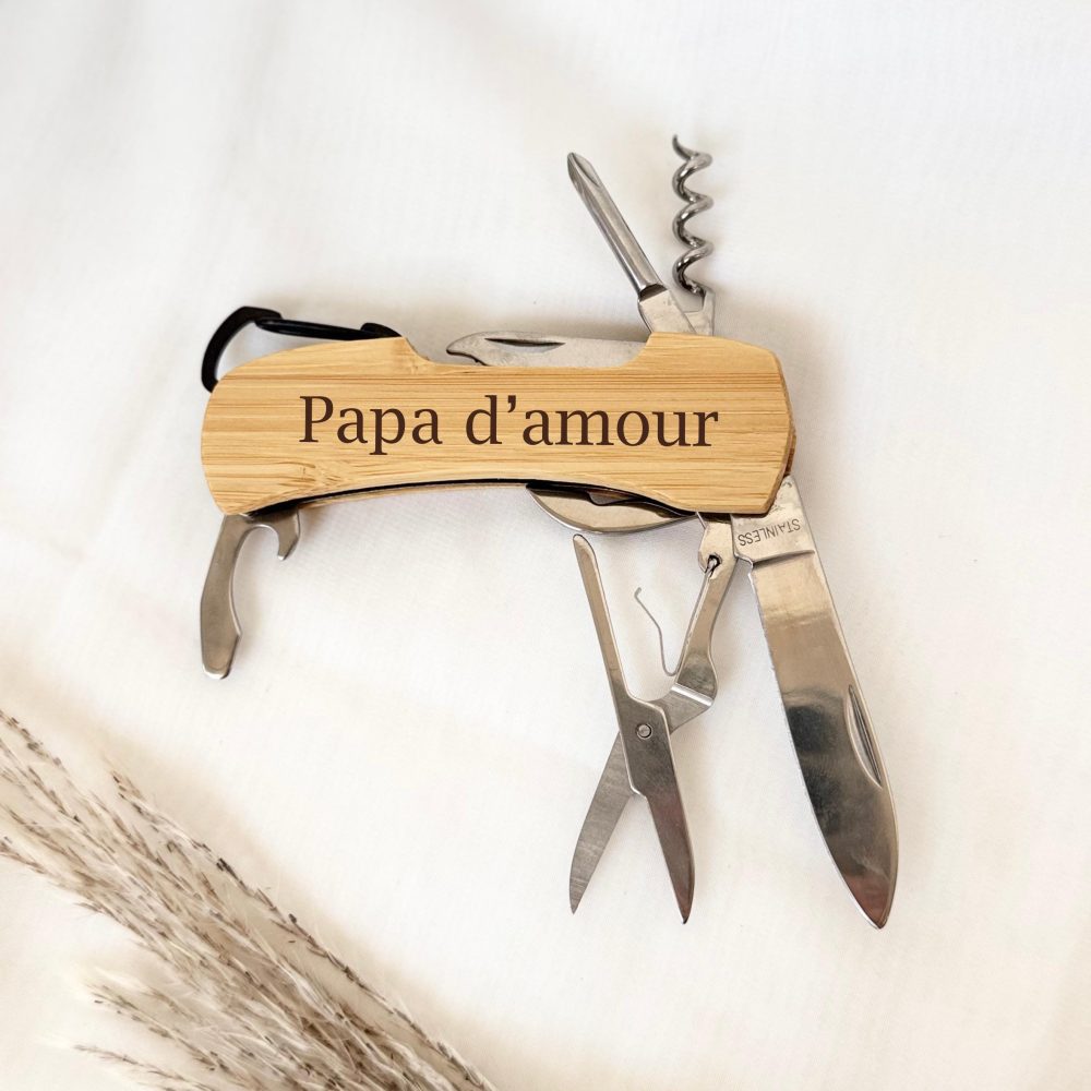 couteau personnalisé papa d'amour , fête des pères, cadeau papa, papy, parrain, beau-père, noël, objet personnalisé, idée cadeau outils