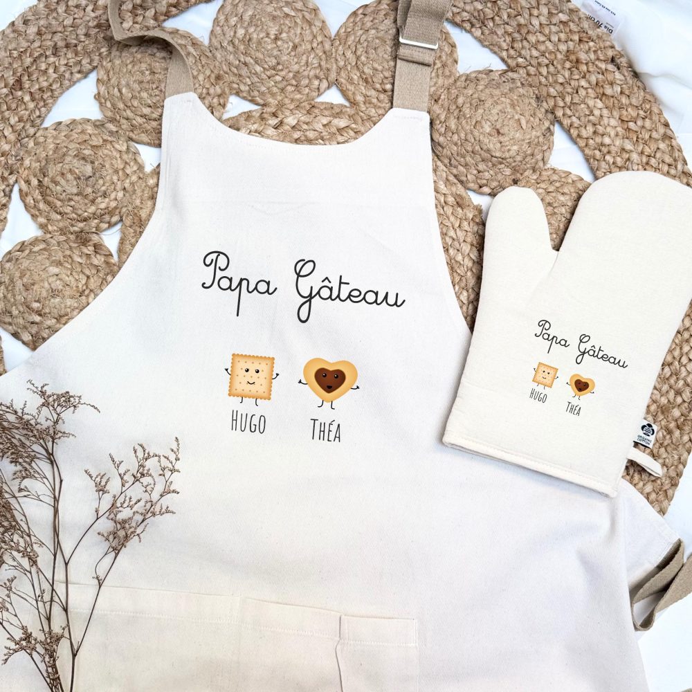 Tablier et Gant de Cuisine "Papa Gâteau" Personnalisé fête des pères, cadeau papa, accessoires de cuisine, cadeau personnalisé papa
