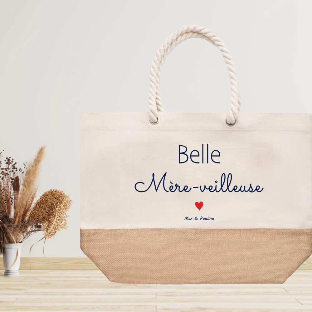 Grand sac cabas à personnaliser belle mère veilleuse, Anniversaire belle-maman, fête des mères, Noël belle-maman, cadeau belle-mère