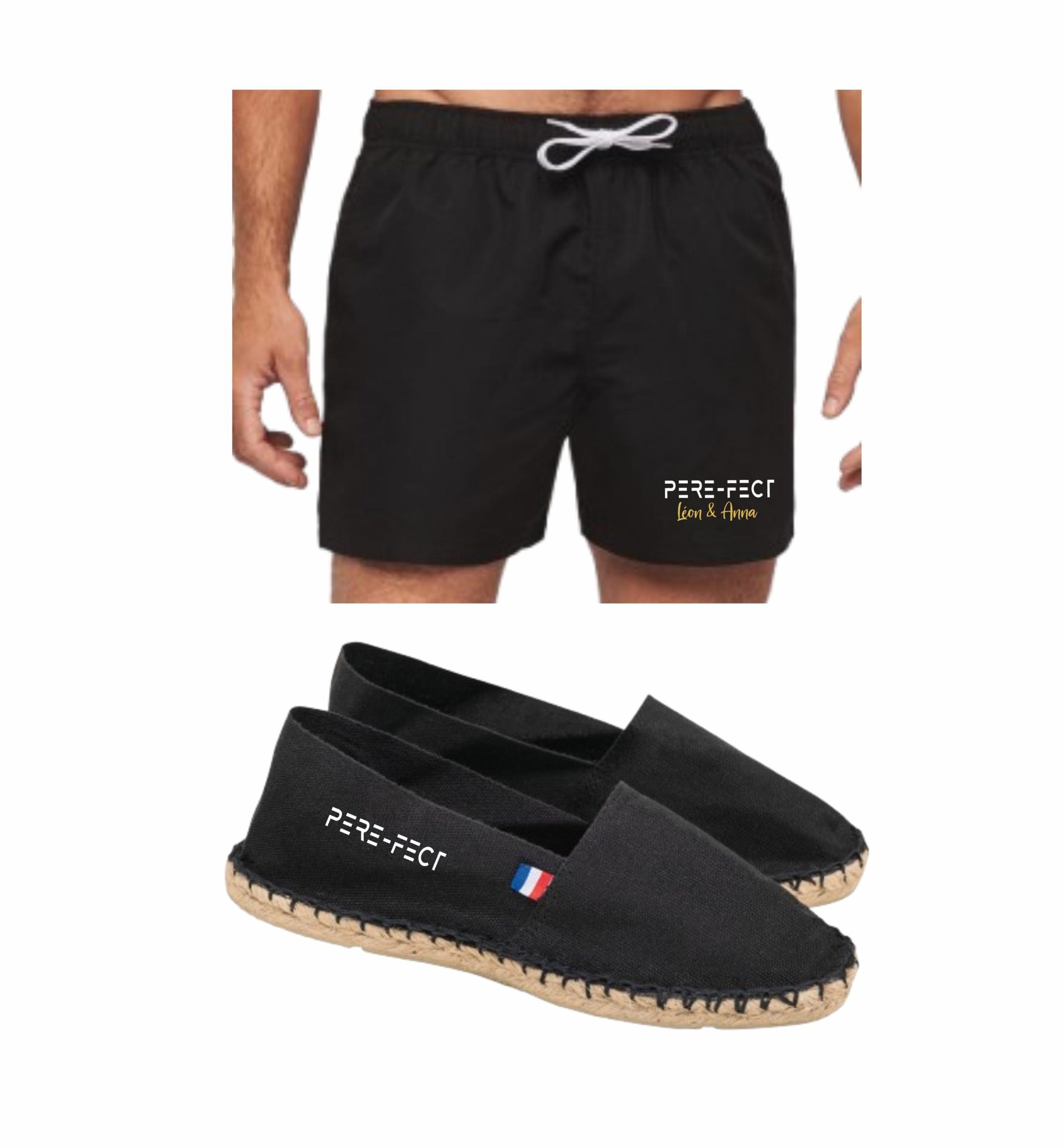 Cadeau papa à personnaliser - Espadrille PERE FECT - Short de bain personnalisé papa - Fête des pères - Cadeau papa - Espadrille Française