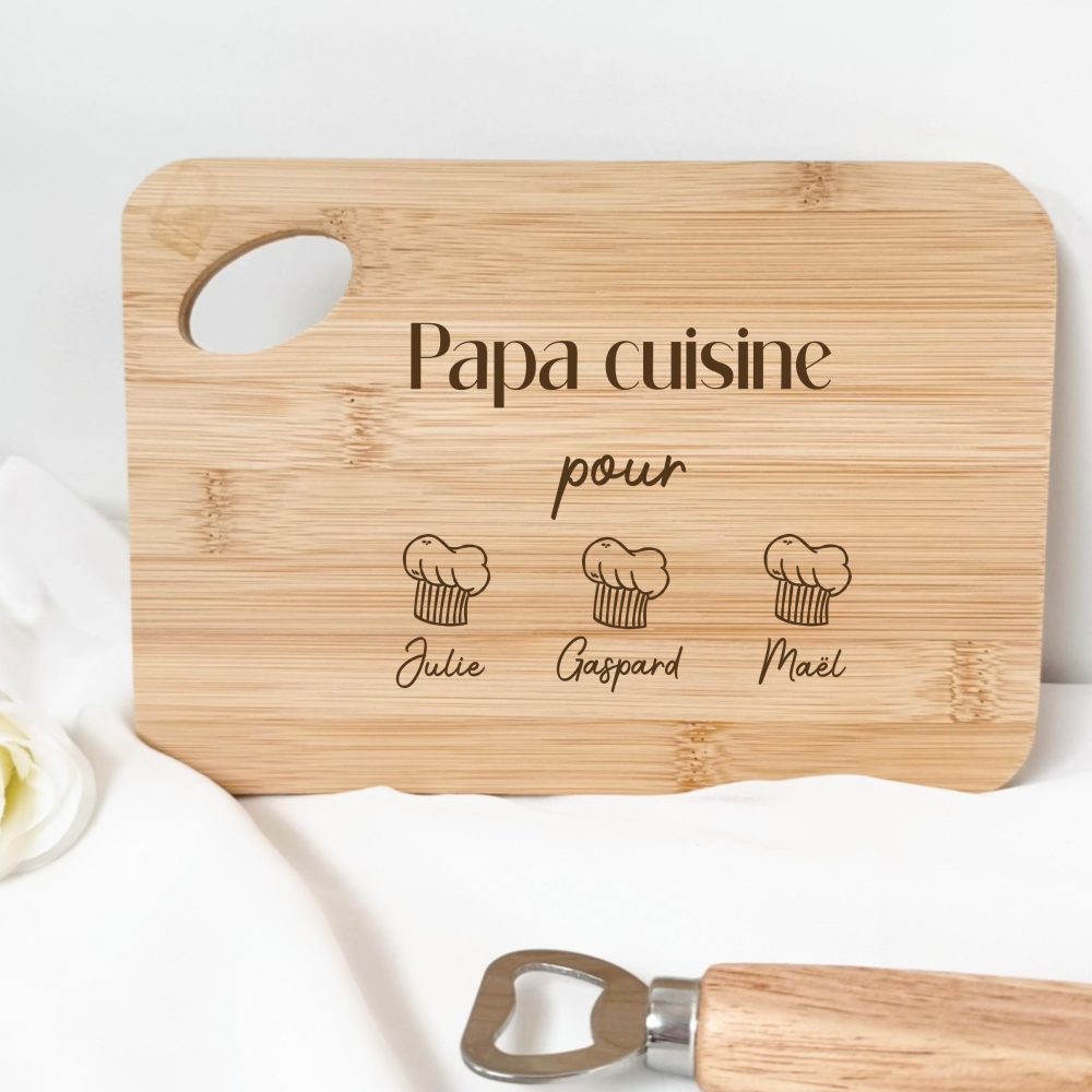 Planche à découper "Papa cuisine pour", fête des pères, cadeau Papa, anniversaire Papa, fête des mères, mamie, noël,cadeau personnalisé papa