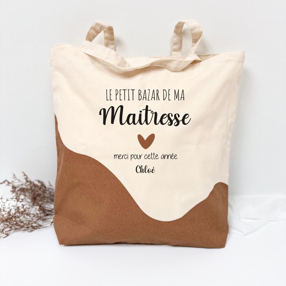Grand sac "Le petit bazar de" Maîtresse/Nounou/ATSEM, cadeau personnalisé, cadeau remerciement maitresse, cadeau fin d'année,cadeau nounou