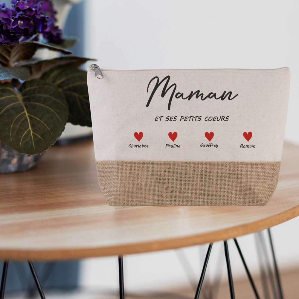 Grande trousse à personnaliser maman et ses petits coeur - Cadeau Maman - Anniversaire Maman - Fête des mères, cadeau fête maman