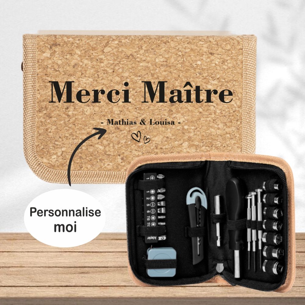 Maître cadeau personnalisé, Trousse outils merci maître - Cadeau personnalisé fin d'année, cadeau maitre école, outils maitre, prof