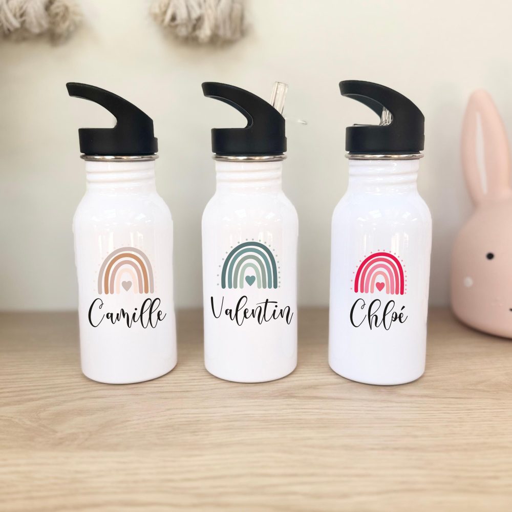 Gourde repas enfant, rentrée scolaire, gourde personnalisé, centre aéré, voyage, accessoire gouter école, bouteille paille, gourde prénom