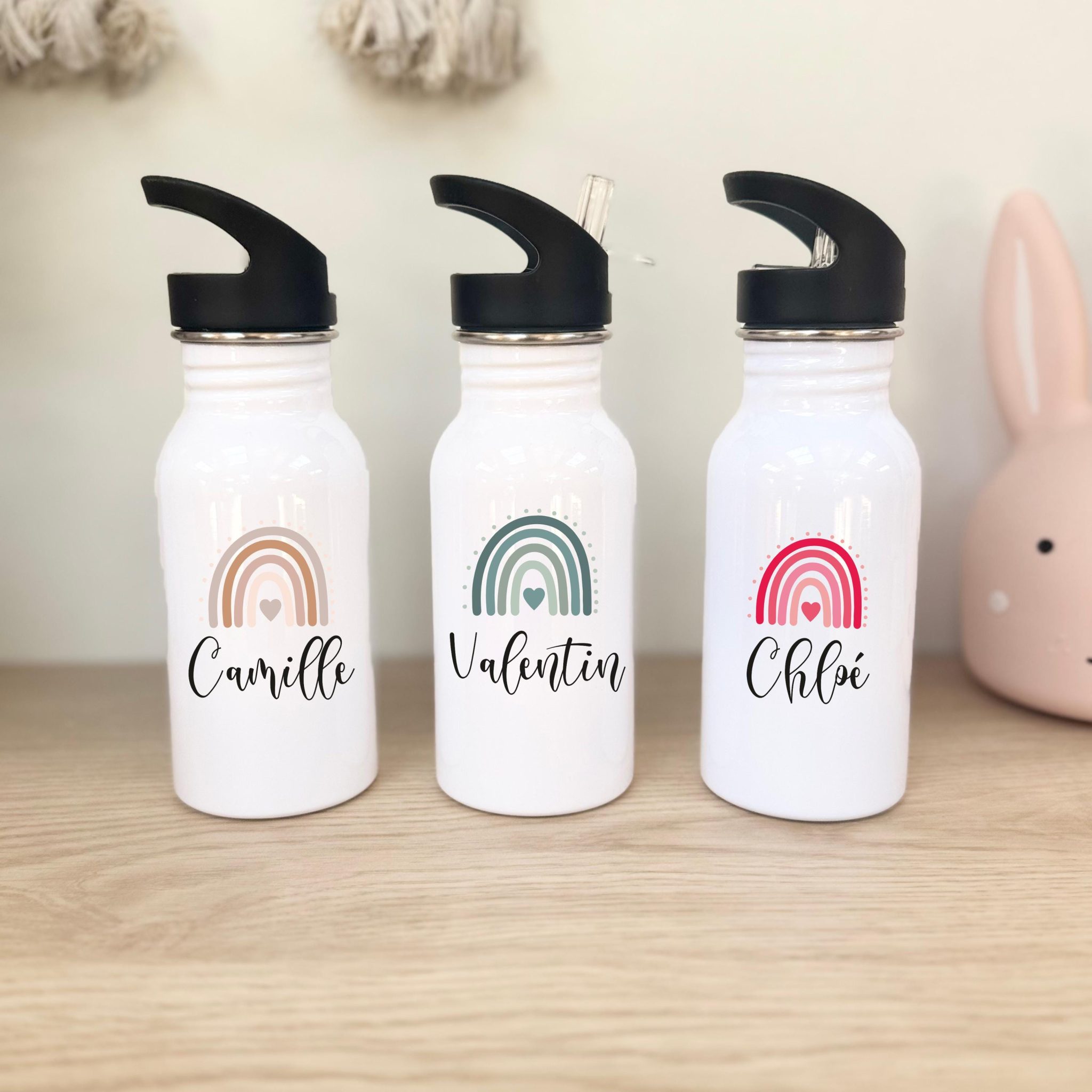 Gourde repas enfant, rentrée scolaire, gourde personnalisé, centre aéré, voyage, accessoire gouter école, bouteille paille, gourde prénom