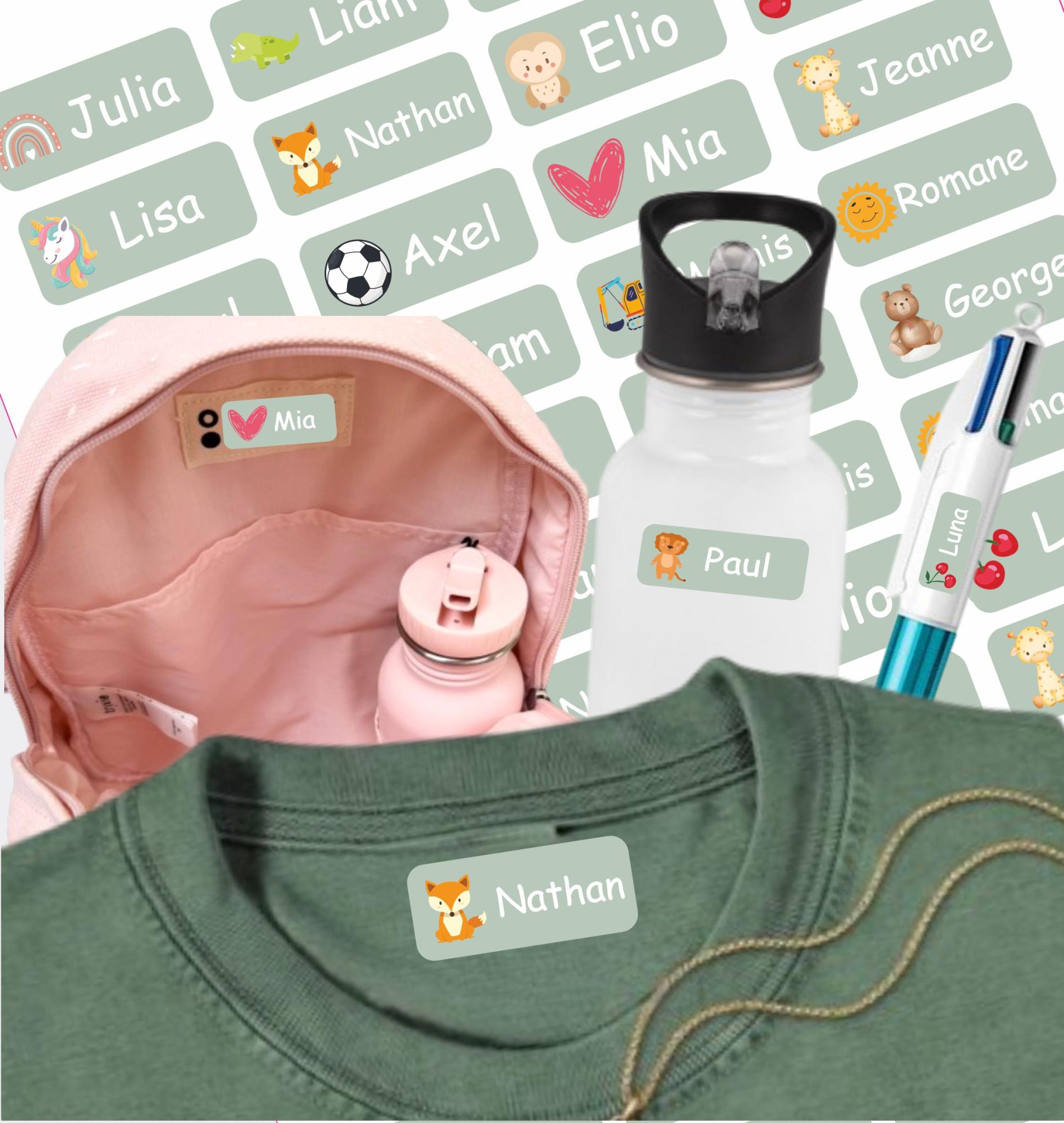 Etiquettes prénoms vêtements ou objets, étiquettes thermocollantes vêtement, étiquette personnalisée école enfant, étiquette prénom enfant