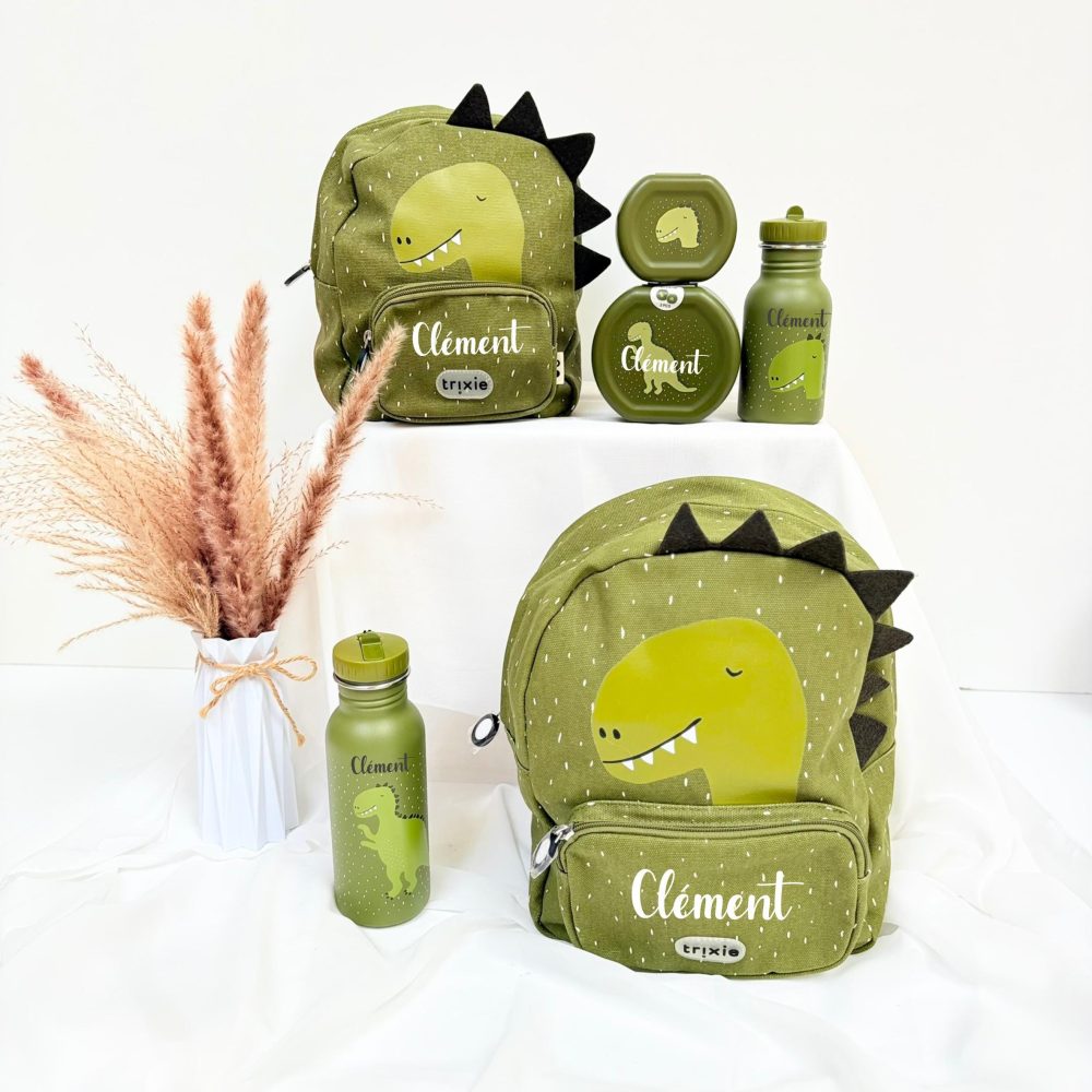 sac à dos et Gourde Enfant personnalisé Dino Trixie - gourde école enfant prénom, rentrée scolaire personnalisé nom, sac enfant personnalisé