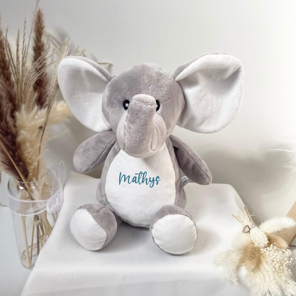 Peluche enfant personnalisé prénom - peluche éléphant personnalisé, doudou enfant, cadeau bébé, cadeau anniversaire enfant, cadeau 1 an